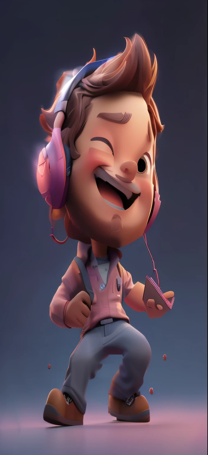 personagem de desenho animado de um homem com fones de ouvido e uma mochila, Stylized 3D rendering, Estilizado 3D, beautiful 3d rendering, Arnold Maya rendering, personagem de desenho animado fofo, personagem estilizado, very personagem estilizado design, arte de personagem 3d, personagem fofo, animation style rendering, personagem estilizado design, adorable digital painting, Stylized 3D rendering, arte de fundo  