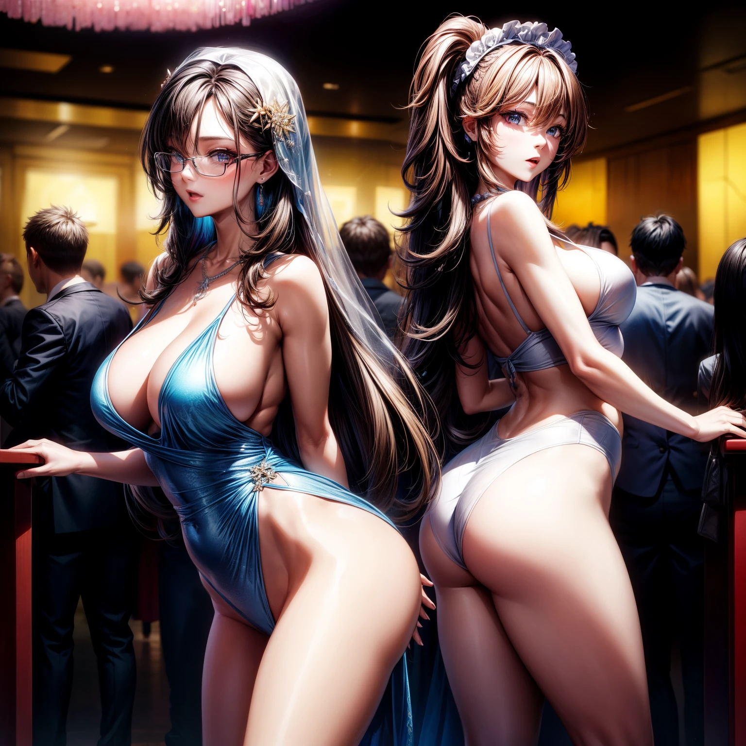 (8k ,Ultra Detailed,The best masterpiece,nature,Perfect work of art,Perfect female body),Two Women,Sister and younger sister, sisters,Rainbow hair,Perfect face,(huge ),Neighbor's Wife,woman hairstyle,elegant wife,Exquisite and inspiring ,20 years old,White skin,Messy hair,Perfect sexy body,Tone,flirtatious,Very large ,Yao Liu,Big butt very detailed,young beautiful teacher,teacher,wear glasses,Dance in a nightclub,Detail background,necklace,Perfect eyes,,T-shaped small size,huge big