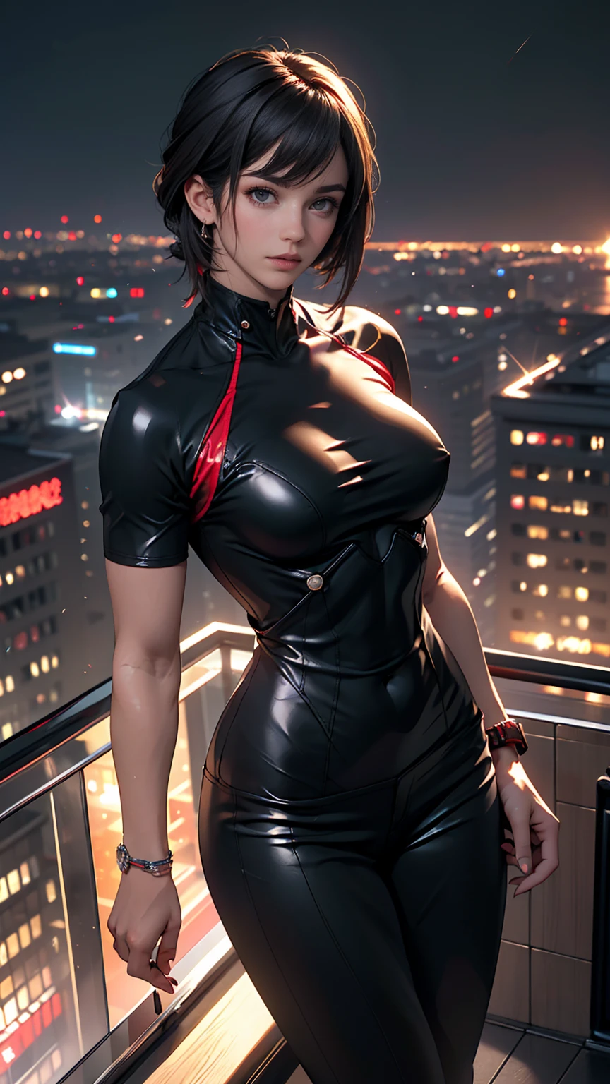 ((最high quality, 8K, masterpiece: 1.3, Ultra HD, high quality, 最high quality, High resolution, realism)) 、Motoko Kusanagi from Ghost in the Shell、Slim and well-defined figure、I want my head to stay off screen、Wear accessories on your wrist、Wearing red nail polish、I have a peticure、(High saturation:1.0), (Highly detailed skin), (最high quality:1.0), (超High resolution:1.0) ,(Realistic:1.0), (Very detailed:1.0), (8K, Raw photo:1.1), wear a bodysuit、Being on the roof of a skyscraper at night