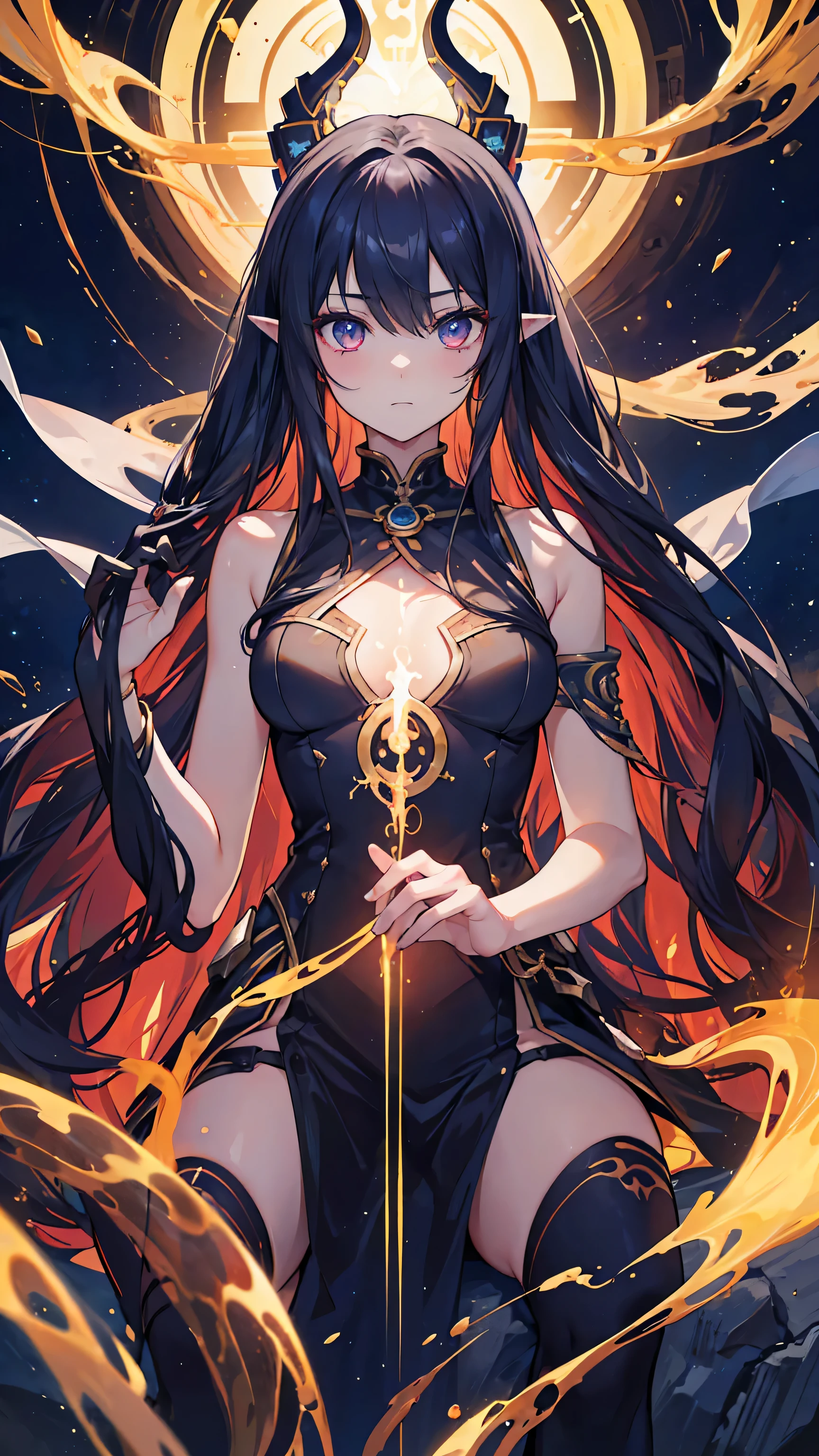 8k, best quality, (lifelike:1.4), original photo, 1 girl, Zalthor hair, tentacle-like appendages, exuding an aura of cosmic energy, posture: meditating in ancient alien temple, eyes aglow with cosmic wisdom