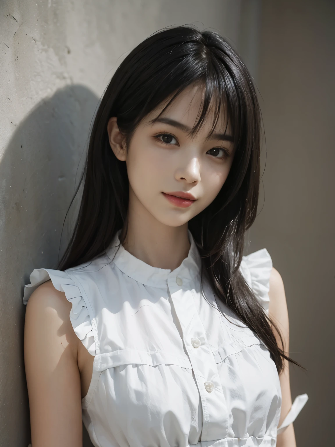(ultra realistic) , (illustration), (increase resolution), (8K), (extremely detailed), (best illustration), (beautiful detailed eyes), (best quality), (ultra-detailed), (masterpiece), (wallpaper), (detailed face), solo,1 girl, looking at viewers, black straight hair, delicate details, in the dark, deep shadow, low key, pureerosfaceace_v1, happy smile, summer dress, full body, meadow