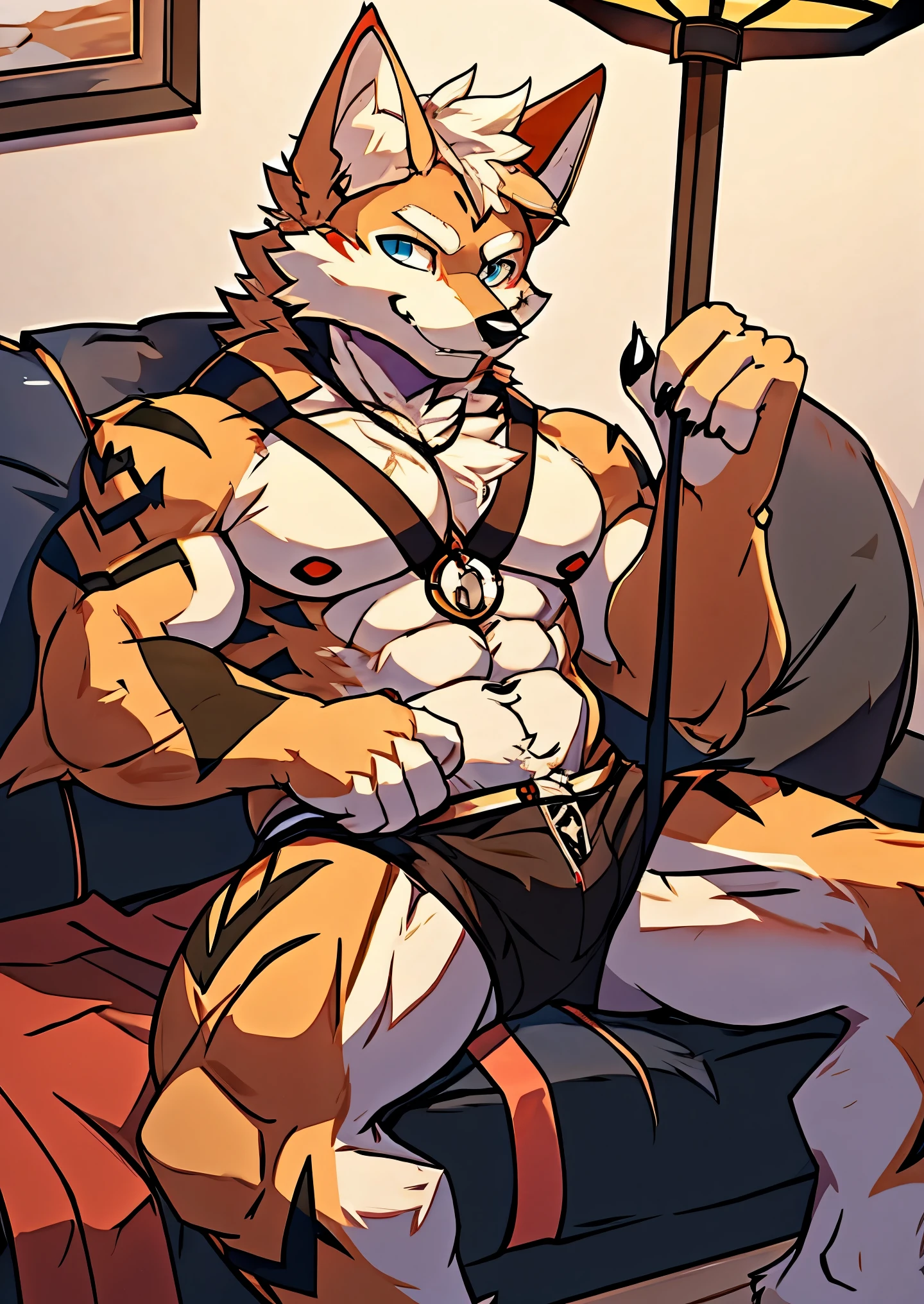 Human-wolf,musculous,Hairy all over,clawed paws,erect through
