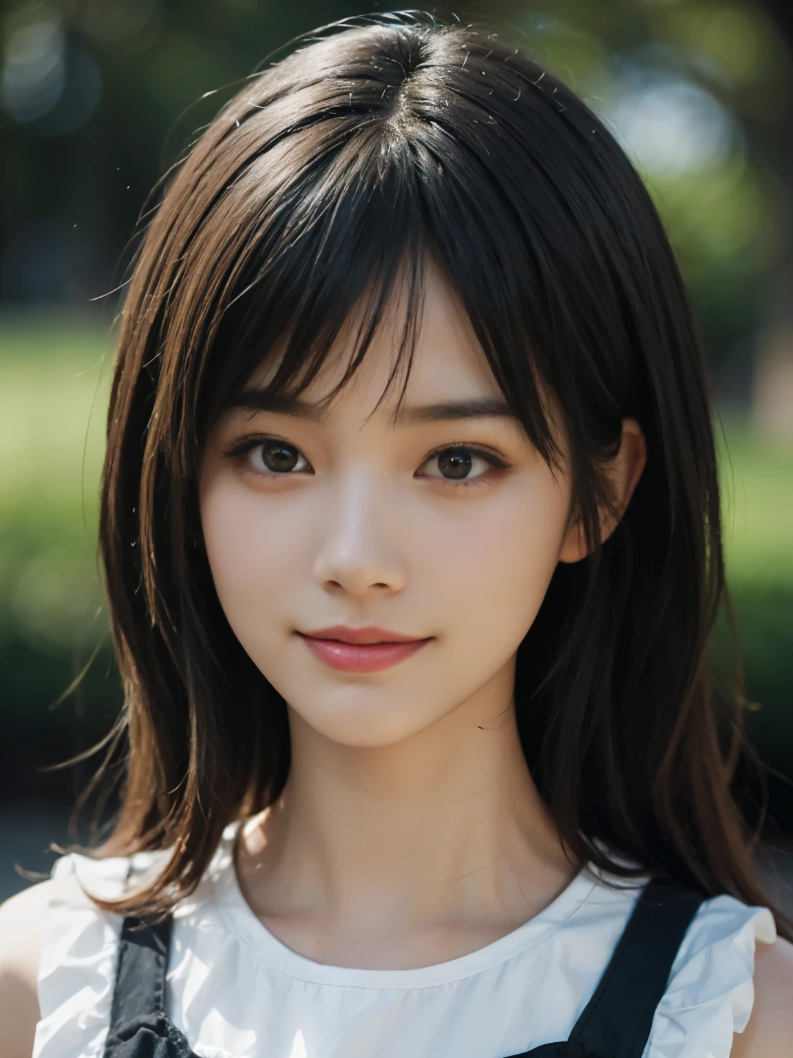 (ultra realistic) , (illustration), (increase resolution), (8K), (extremely detailed), (best illustration), (beautiful detailed eyes), (best quality), (ultra-detailed), (masterpiece), (wallpaper), (detailed face), solo,1 girl, looking at viewers, black straight hair, delicate details, in the dark, deep shadow, low key, pureerosfaceace_v1, happy smile, summer dress, full body, meadow