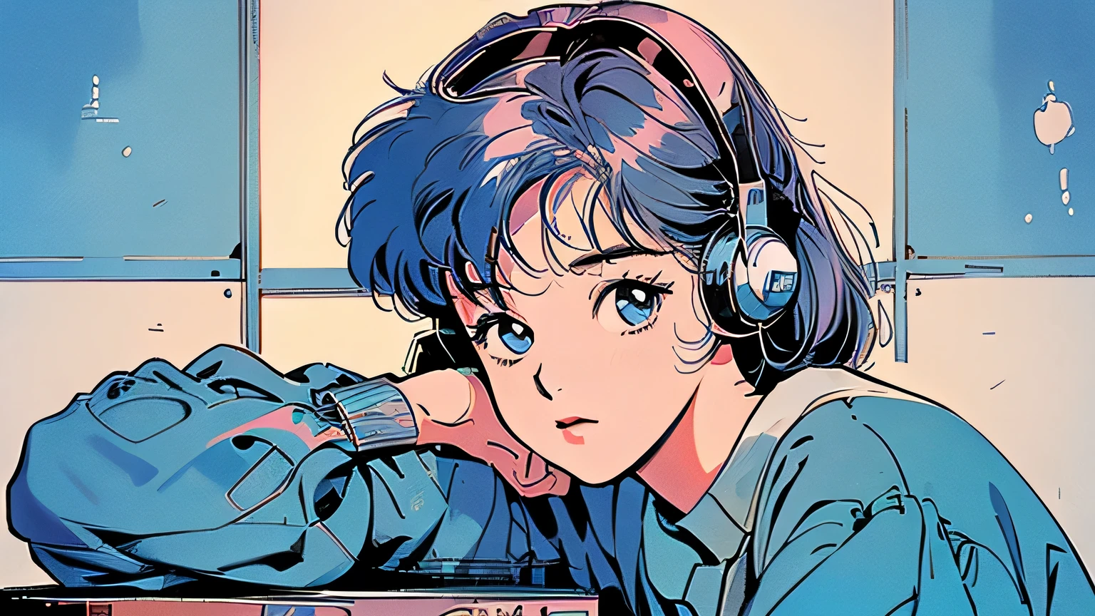 (((girl&#39;sip)))、(((The girl&#39;s face is clearly visible)))、Make lots of round chicks、((12 years old))、(((cassette tape、Boombox Player、record)))、Cute beautiful girl、((Listen to music with headphones on))、mechanical、Note、computer、light bulb、window、Chair、curtain、Retro、(((80&#39;s))) Neon color、pastel colour、((Blue and white room))、Polka dot pattern、lemon、80'sパターン、Round pattern、Square Pattern、Cartoon screentones、Add a dot pattern from above、cooking、Chick Chick、Cotton candy、candy、(((Get into a rhythm))), (((Lofi Art))), Cute white fur ball creature、(((Human facial structure and balance, object, Living things exist in perfect balance.))), (((finger５Book))), (((Beautiful and shapely body)))、(((Cute and beautiful face)))、Ramune Ramune Ramune、summer