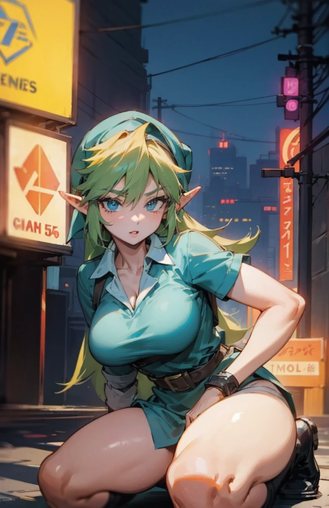 (link:1.5), legend of zelda, GS-Womanly,(best quality: 1.2), clean face, (masterpiece: 1.2, 8k)(PureErosFace_V1: 0.7), perfect anatomy,
looking at viewer, police outfit, police hat, thick thighs, big breasts, saggy breasts, absurdity, intricate details, city, night, neon signs, cinematic lighting, (All fours:1.3), (middle-aged women, mature woman, 55 years old:1.4),