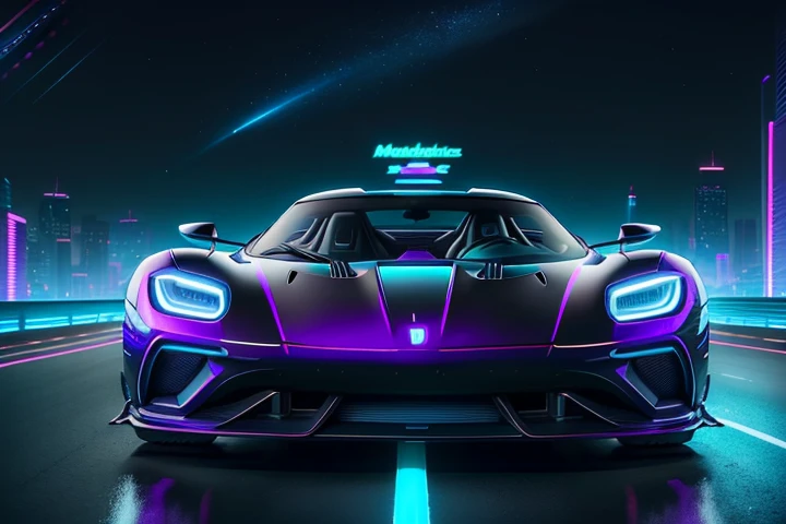 hot wheels toy with a futuristic theme background that looks natural and not edited, centered in the image, Black and White Hot Wheels 2020 Koenigsegg Jesko, retrowave. road, purple neon lights, (masterpiece,detailed,highres),
