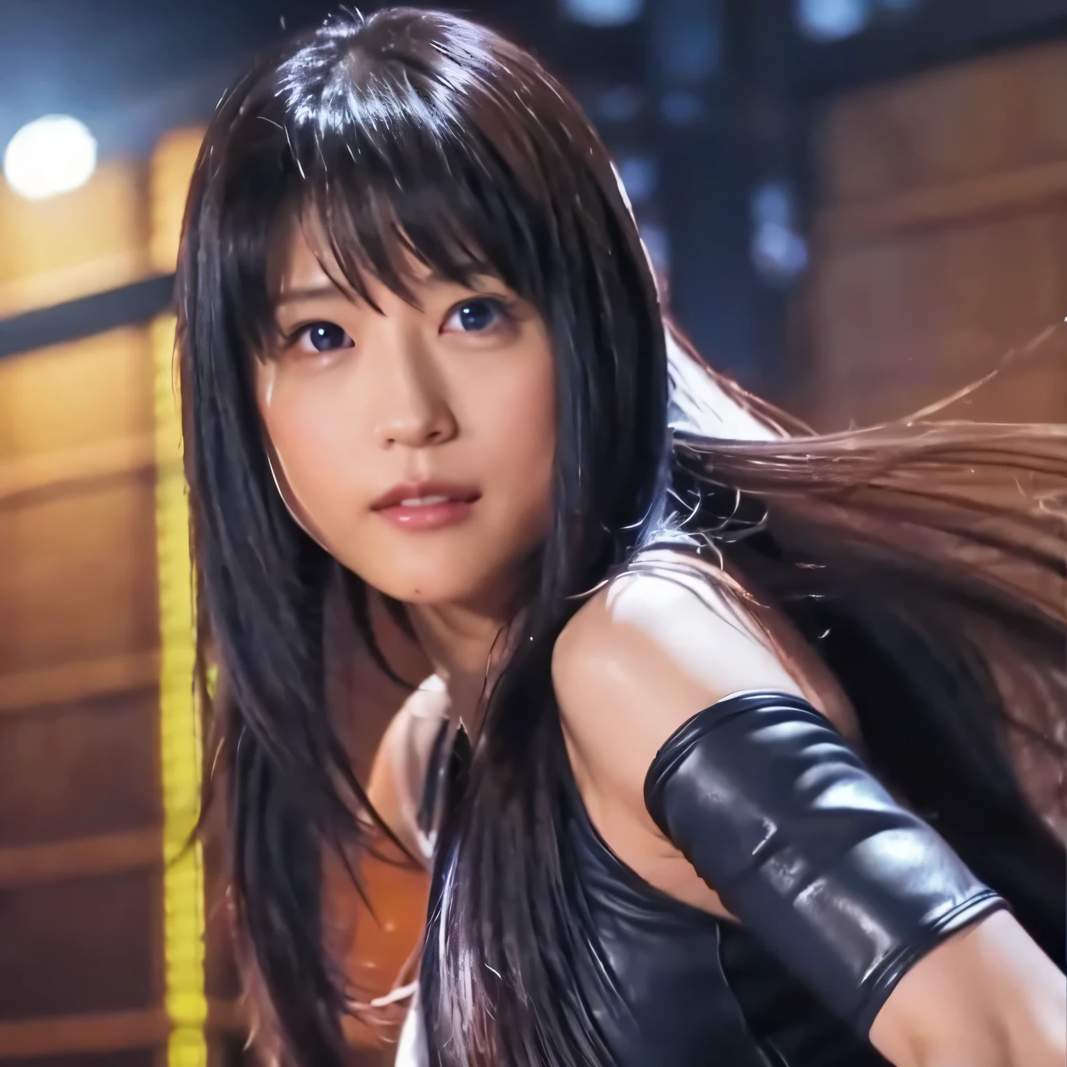 Tifa, From Final Fantasy 7, Elbow drop to Ric Flair in a WWE ring