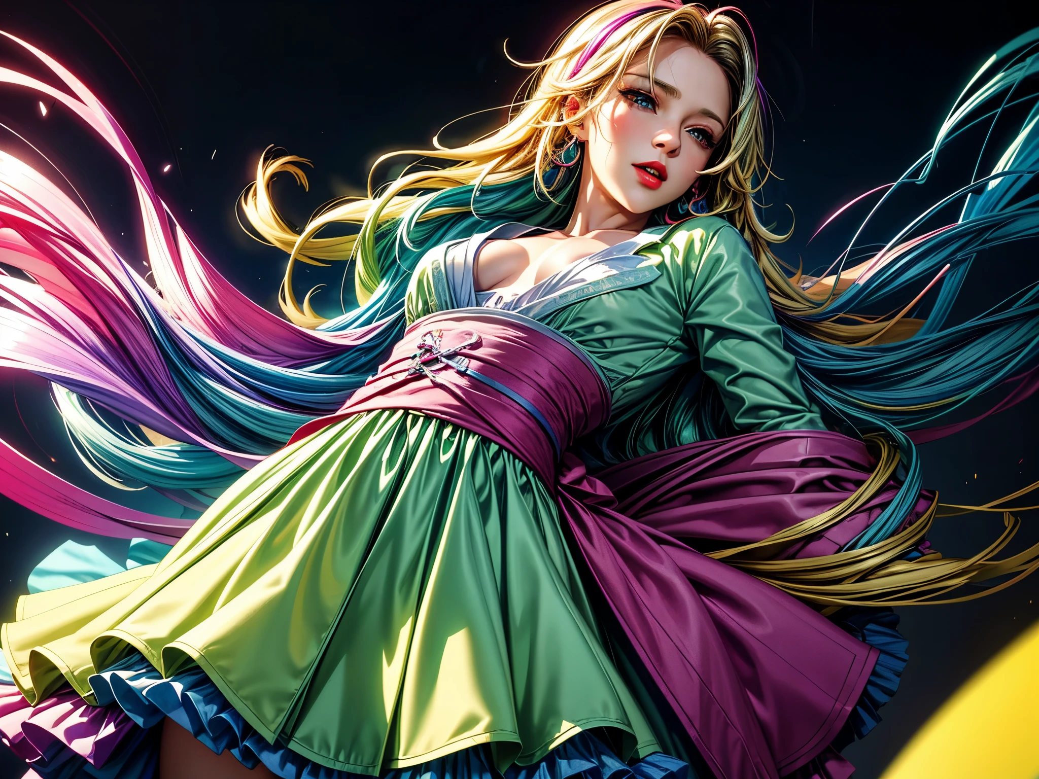 8K, top-quality:1.2, (masterpiece), ((High color saturation)), Beautiful and aesthetic, Most Beautiful Forms Chaotic, Fauvistdesign, Bright colors, romanticism, michal mraz, Adrian Ghenny, petra cortright, Atmospheric, A note of ecstasy, Streaming notes visible, Vibrant colors, pastel color background,