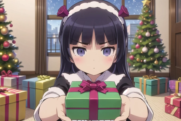 (ruri gokou), Anime screenshots, masterpiece, Nice hands, highest quality, One girl, alone, Hime cut, Gothic ****ta, ****ta Fashion, Long skirt, head band, christmasPresent,christmas,christmas lights,christmas ornaments,christmas tree,merry christmas,solo focus,(((giving gift box, gift, gift box, giving, holding gift, incoming gift))),
