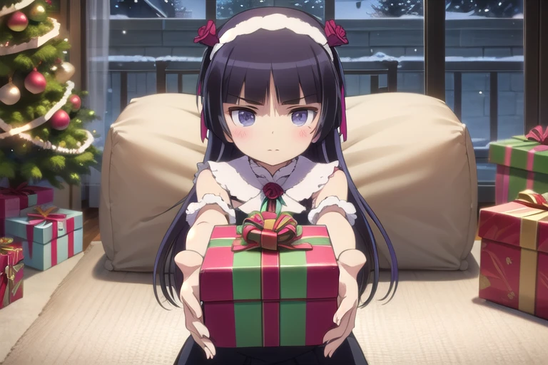 (ruri gokou), Anime screenshots, masterpiece, Nice hands, highest quality, One girl, alone, Hime cut, Gothic Lolita, Lolita Fashion, Long skirt, head band, christmasPresent,christmas,christmas lights,christmas ornaments,christmas tree,merry christmas,solo focus,(((giving gift box, gift, gift box, giving, holding gift, incoming gift))),
