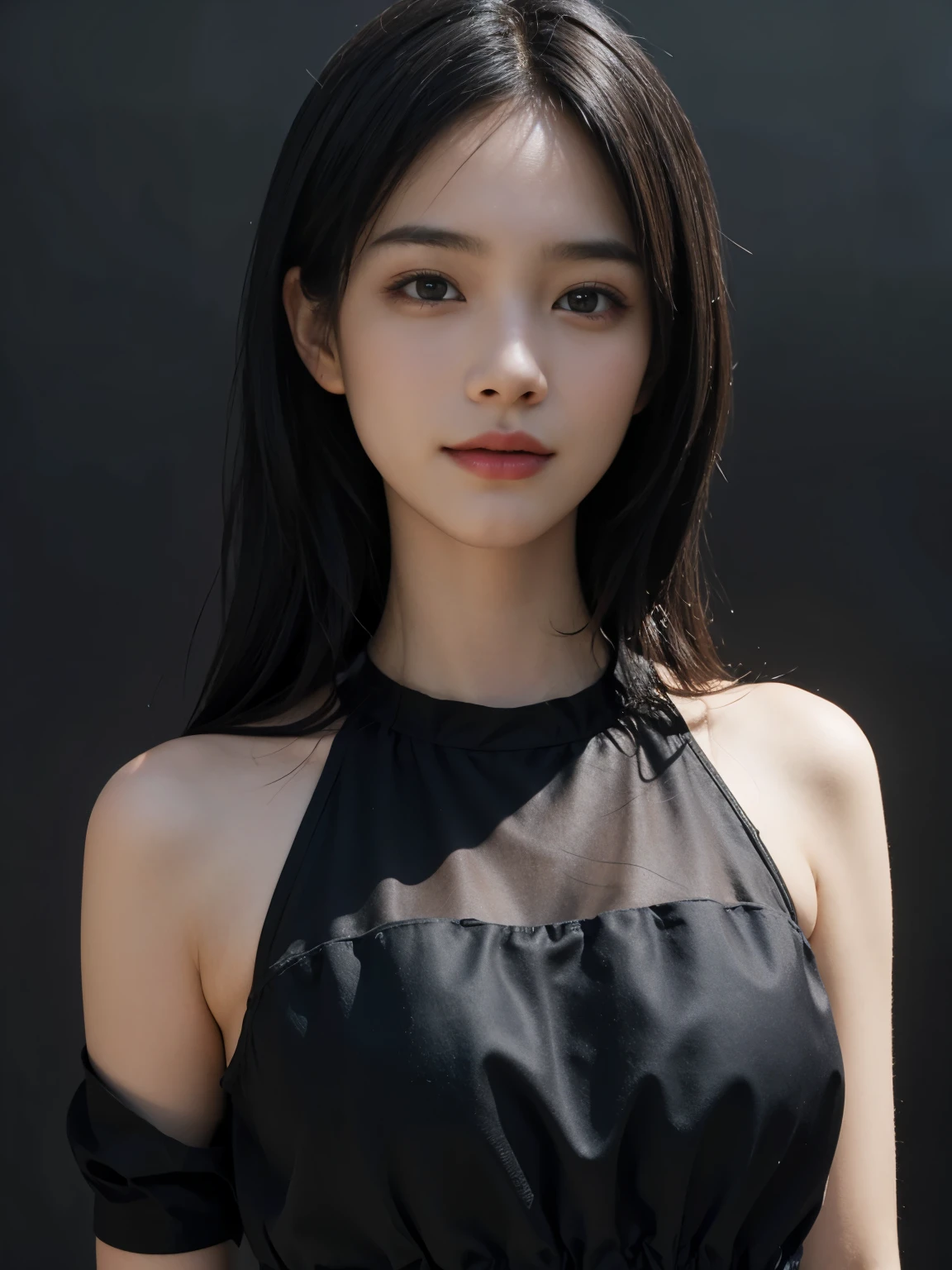 (ultra realistic) , (illustration), (increase resolution), (8K), (extremely detailed), (best illustration), (beautiful detailed eyes), (best quality), (ultra-detailed), (masterpiece), (wallpaper), (detailed face), solo,1 girl, looking at viewers, black straight hair, delicate details, in the dark, deep shadow, low key, pureerosfaceace_v1, happy smile, summer dress, full body, meadow