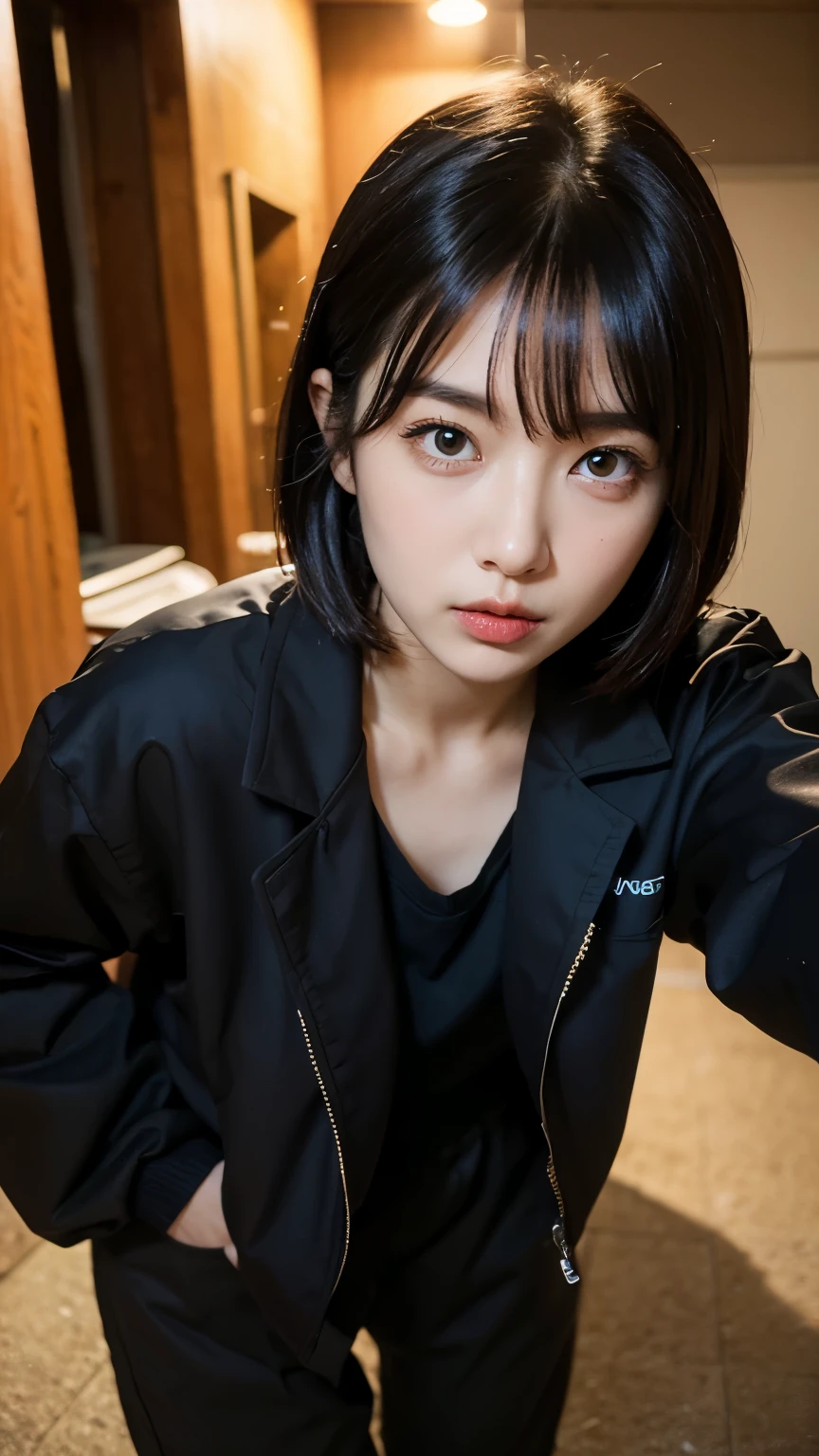 18-year-old,Korean women,((((In a dark basement)))),(((imprisonment))),(((torture))),(((Frowning,カメラをGlaring))),(Very fine eye),((Tired and unable to move)), (((Wearing a long black down jacket,Wearing baggy pants))),(((Wearing soot-stained clothes. The surrounding area is littered with garbage and filth.,The floor is wet,insect,Bad smell,Dirty and oily))),(((old buildings))),((photograph)),(((Fabric Shading))), (((highest quality))), (((masterpiece))) strong girl, ((((Realistic)))),,Black Hair, chic hairstyle, ((With bangs,Straight medium bob cut, nice hair)), Light makeup,Red eyes, (((I'm not wearing lipstick))), (nice, strong), (((An atmosphere of anxiety))), Centered Images, Looking at the camera, Realistic Skin,Realistic texture,8k,whole body,Pale skin, A huge amount of trash,Red iris,Expressionless,Glaring,Perfect Face,(((Big eyes))) portrait of aespaのウィンター,