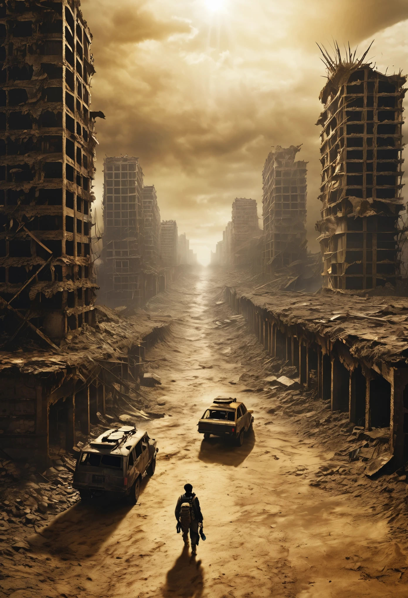 The End of the World，Bird&#39;s-eye view of the doomsday city，Collapse，crust，ruins，Bridge，Post-apocalyptic wasteland，Dead silence，dust，Dry rivers，Dark，Sandstorm：1.5，令人震撼的The End of the World场景
