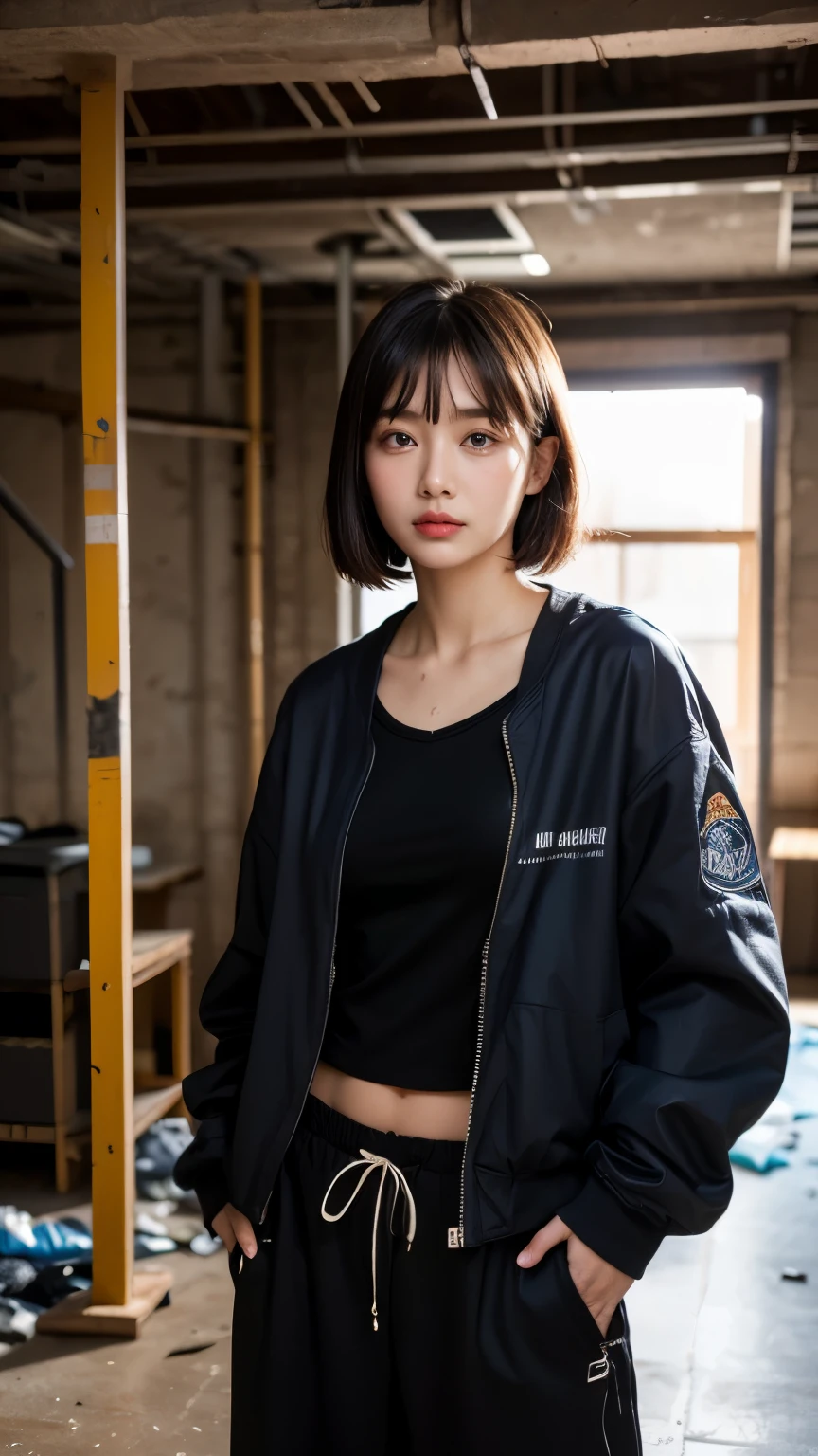 18-year-old,Korean women,((((In a dark basement)))),(((imprisonment))),(((torture))),(((Frowning,カメラをGlaring))),(Very fine eye),((Tired and unable to move)), (((Wearing a long black down jacket,Wearing baggy pants))),(((Wearing soot-stained clothes. The surrounding area is littered with garbage and filth.,The floor is wet,insect，Bad smell，Dirty and oily))),(((old buildings))),((photograph)),(((Fabric Shading))), (((highest quality))), (((masterpiece))) strong girl, ((((Realistic)))),,Black Hair, chic hairstyle, ((With bangs,Straight medium bob cut, nice hair)), Light makeup,Red eyes, (((I&#39;m not wearing lipstick))), (nice, strong), (((An atmosphere of anxiety))), Centered Images, Looking at the camera, Realistic Skin,Realistic texture,８k,whole body,Pale skin, A huge amount of trash,Red iris,Expressionless,Glaring,Perfect Face,(((Big eyes))) portrait of aespaのウィンター,