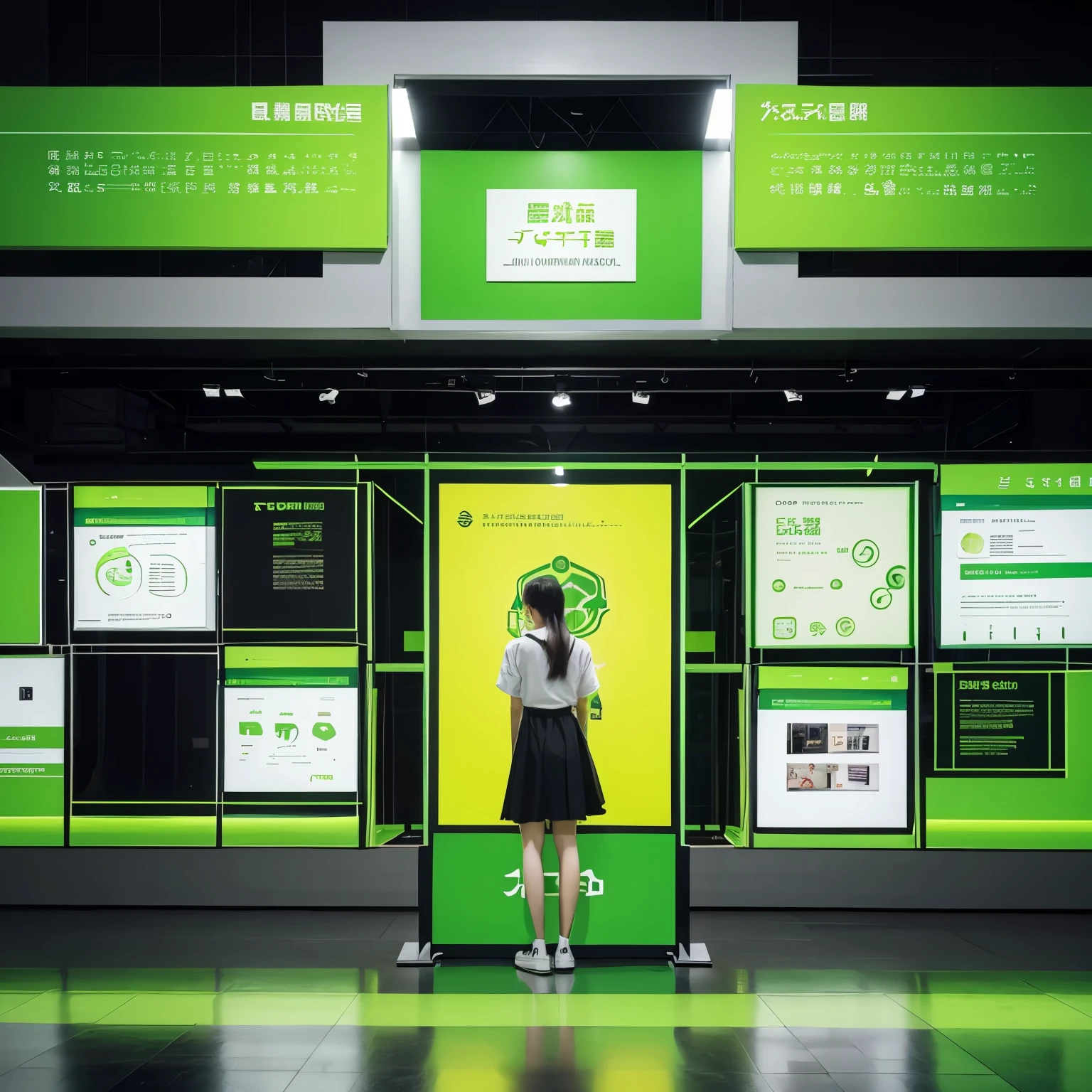 Exhibition Board Template 9:16-ratio technology style simple design yellow-green tone text and picture area introduction of technology achievement transformation