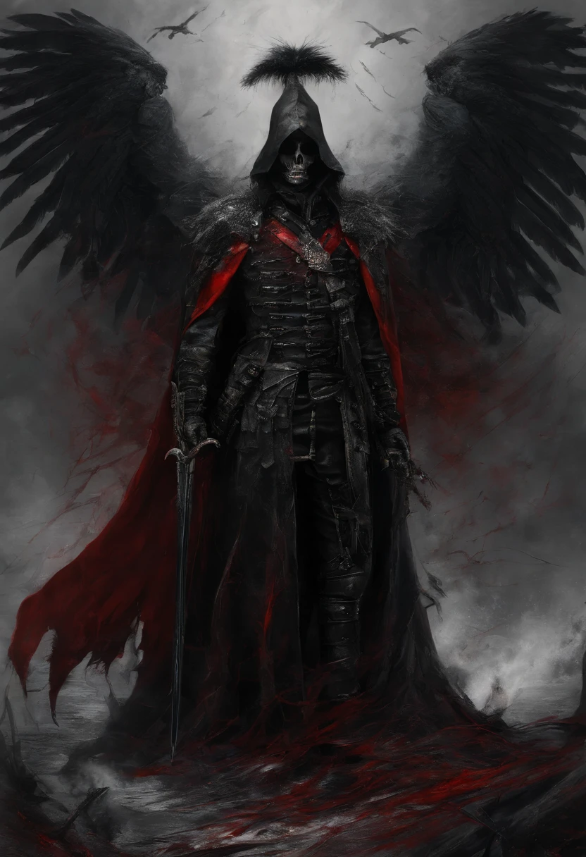 Dark army with red sword，captain&#39;Feathered hat，Red Cape，