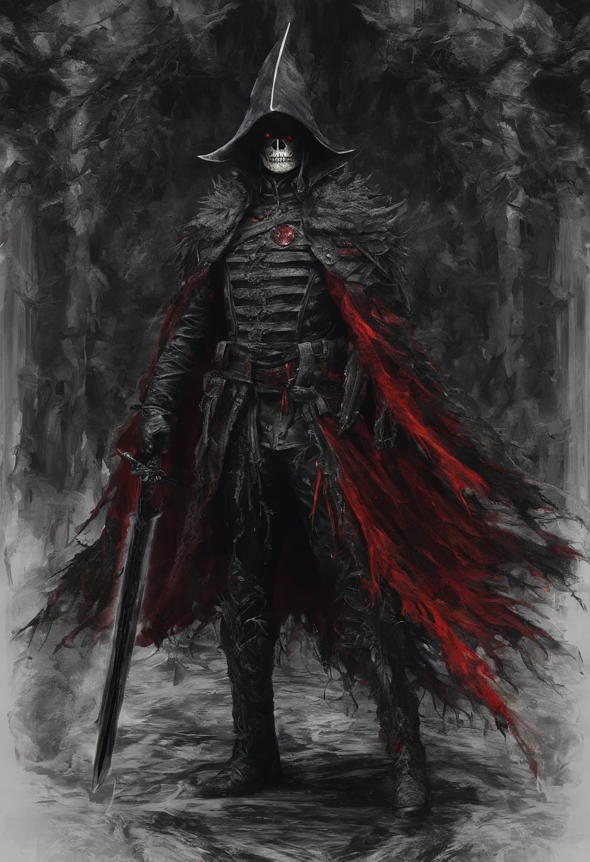 Dark army with red sword，Captain&#39;s feathered hat，Red Cape，