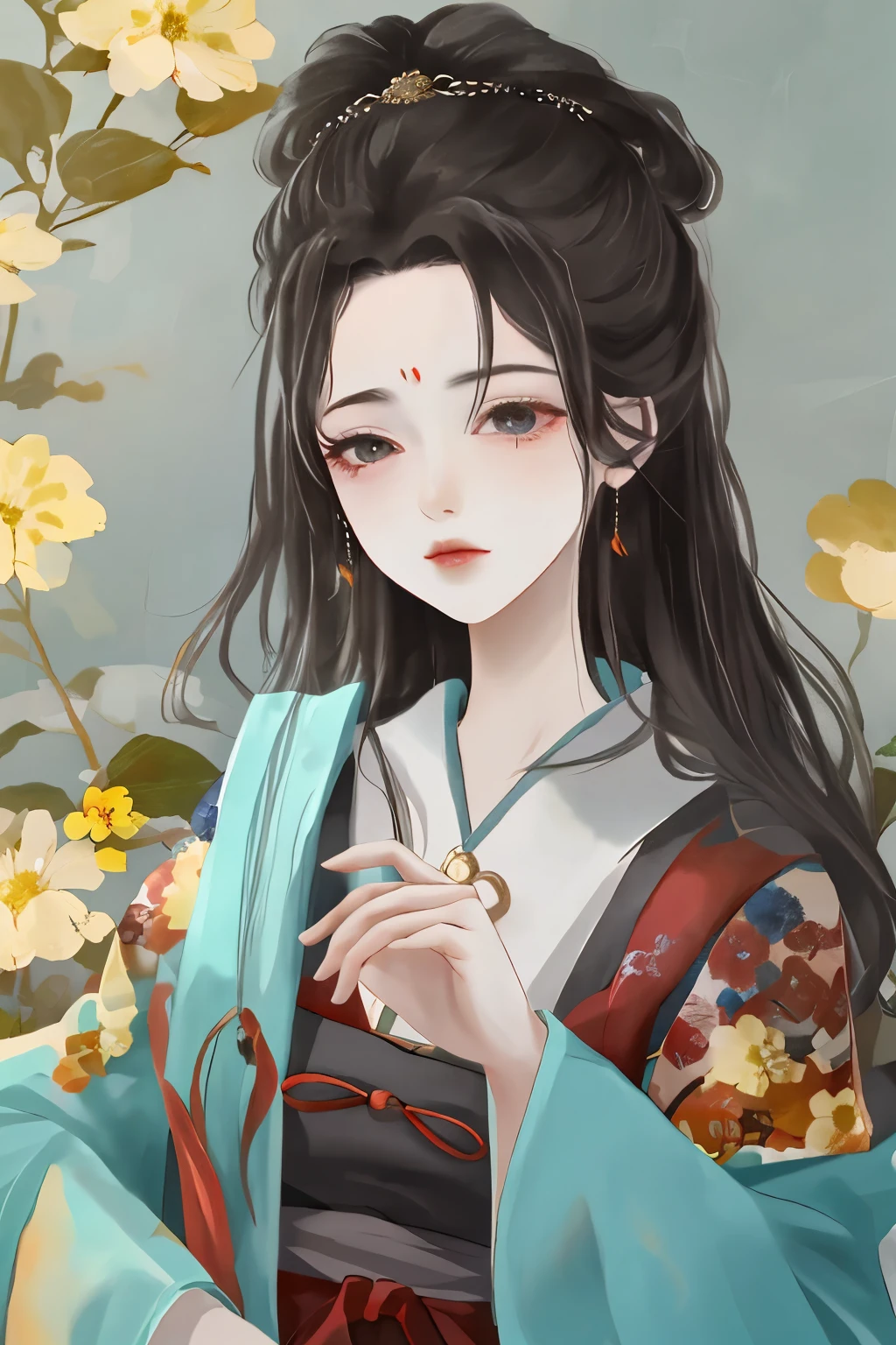 Chinese beauty flying in the sky，Dressed in ancient Chinese costumes，flowing tulle，Light Silk，lazy posture，Big lotus leaf，lotus，Ink painting style，Clean colors，Decisive cuts，Leave a blank，Impressionism，masterpiece，Ultra Detailed，Epic creation, high quality, highest quality, 4k --v 6