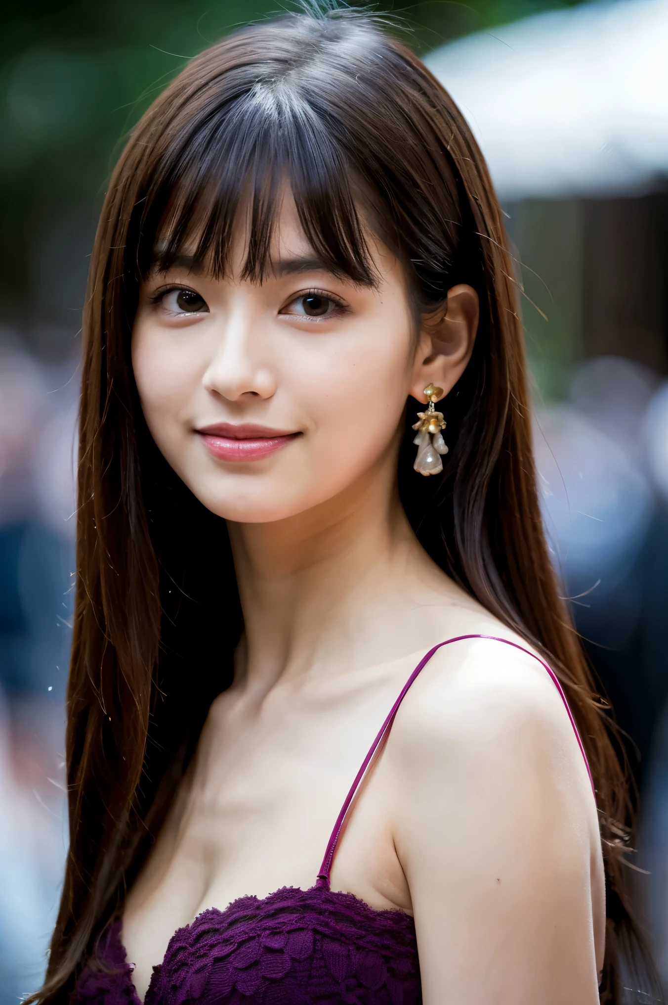 (Surreal), (shape), (Increased resolution), (8k), (Very detailed), (Best shape), (Beautiful and detailed), (highest quality), (Very detailed), (masterpiece ), ( wallpaper), (Detailed face), alone, 1 girl, Looking at the audience, The finer details, In the Dark, Deep Shadow, Inconspicuous key, Pure erotic face ace_v1, smile, Straight long hair, Black shawl , 46 point diagonal bangs,Ample breasts