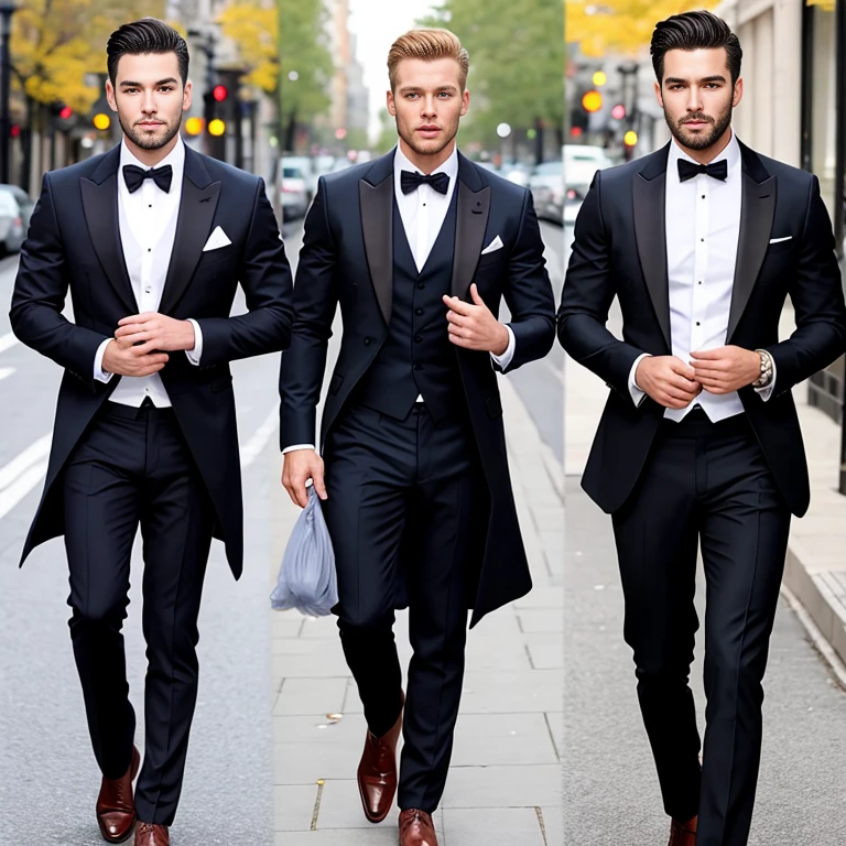 Black Formal Suit,Black folded hat,Men in the same outfit are lined up