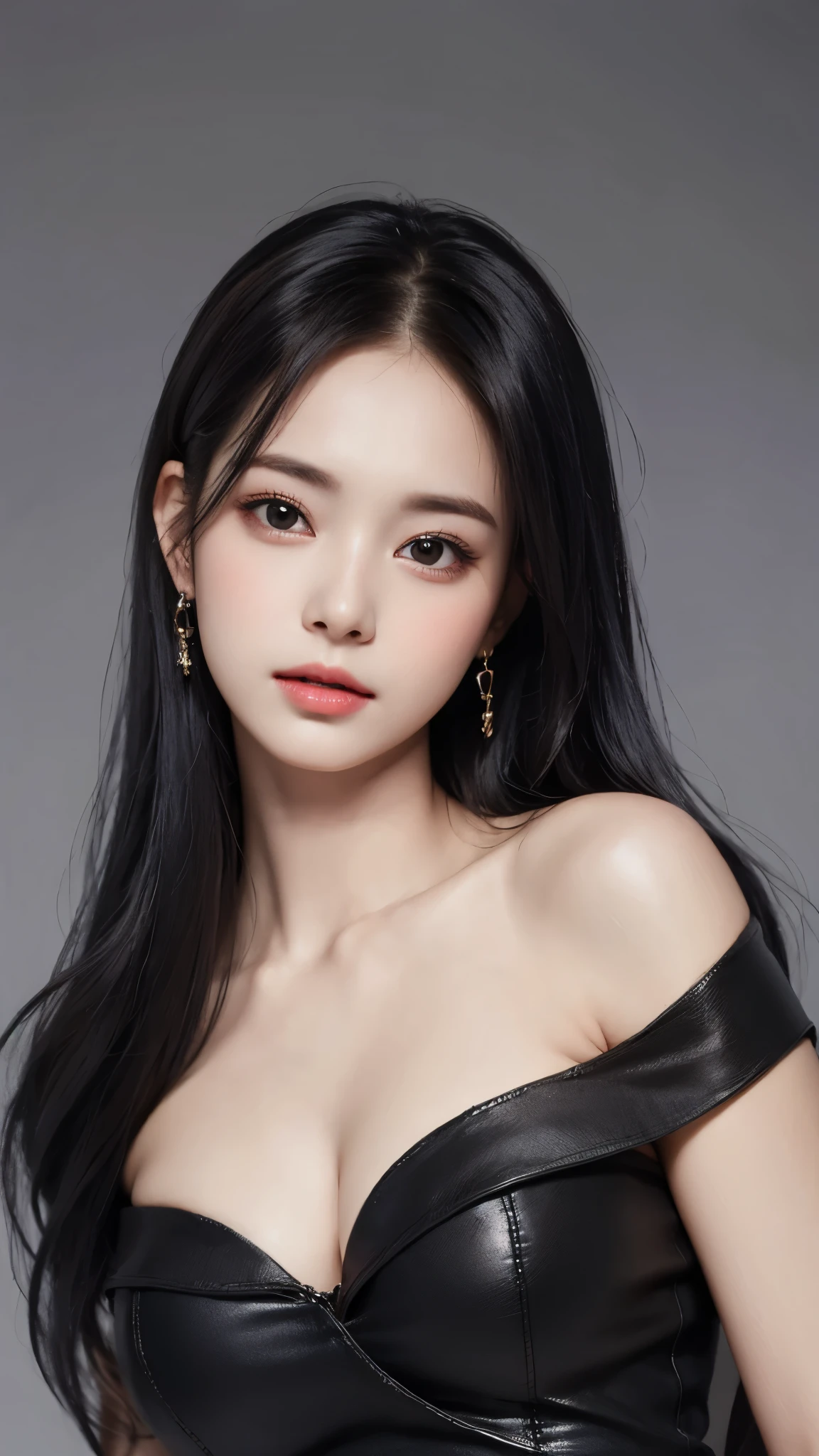 A stunning masterpiece, realistic and top quality depiction of a beautiful girl with a perfect body, professionally posed with shiny, natural skin. This surreal portrait captures the essence of youth and beauty, with simple details. beautiful, neat black hair.