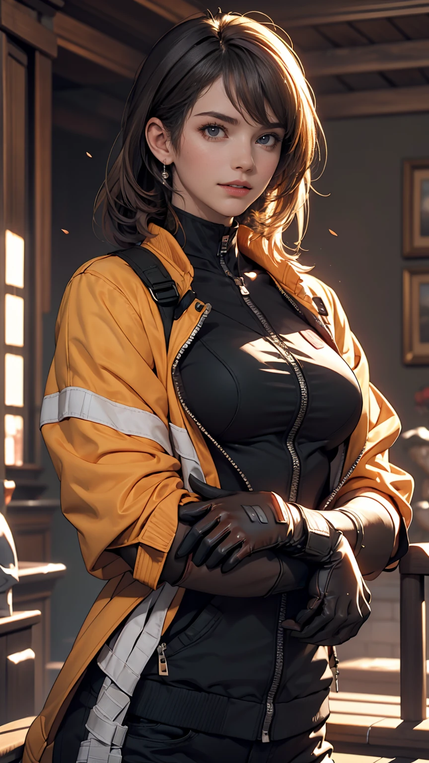 (8k, highest quality, masterpiece:1.2), Very detailed, masterpiece, Realistic lighting,masterpiece, highest quality, masterpiece, Official Art,Very detailed CG ユニティ 8k 壁紙,Beautiful fine details, Light on the face, One girl, Asuka,Upper Body, chest, pilot_suit, plugsuit, red_Jacket, Windbreaker, gloves, bandage, hair_ornament, Braces,  