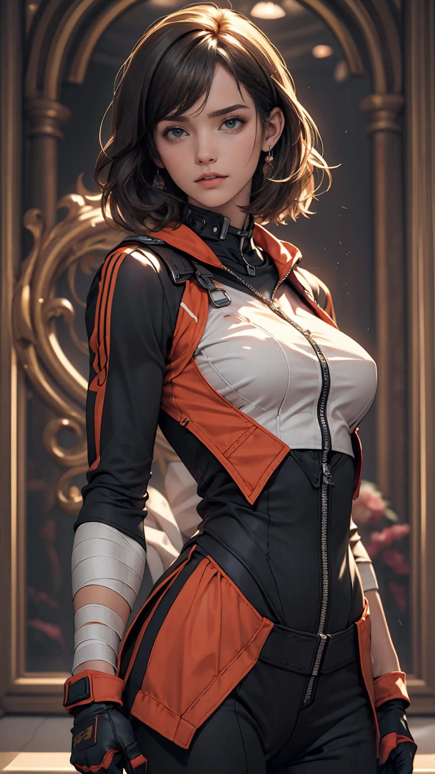 Girl with orange hair, Blue Cyberpunk Outfit, In the colorful grassland, At night