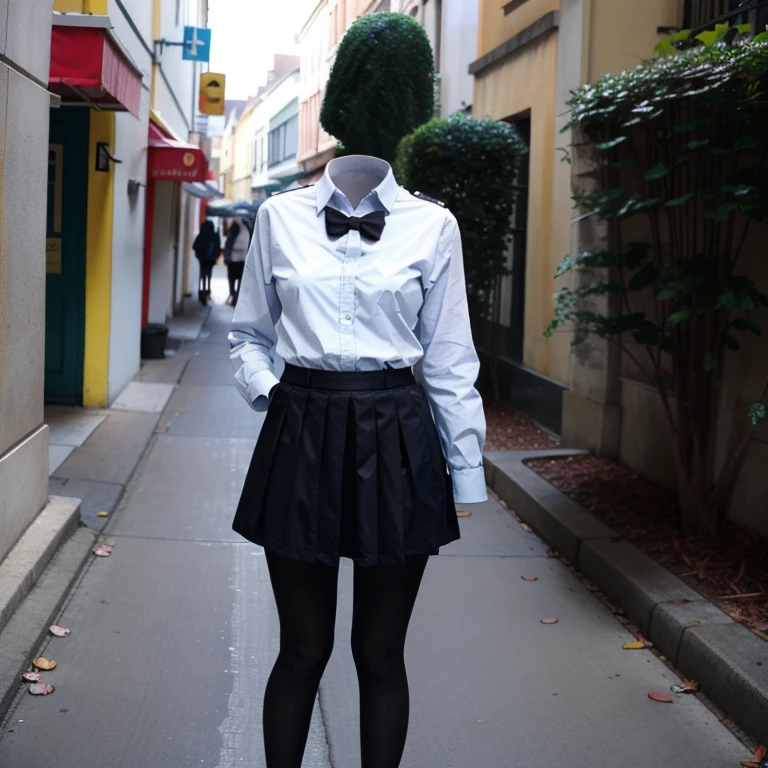 photorealistic, (((no humans))), ((empty clothes)), girls' school uniforms, black tights, invisible girls