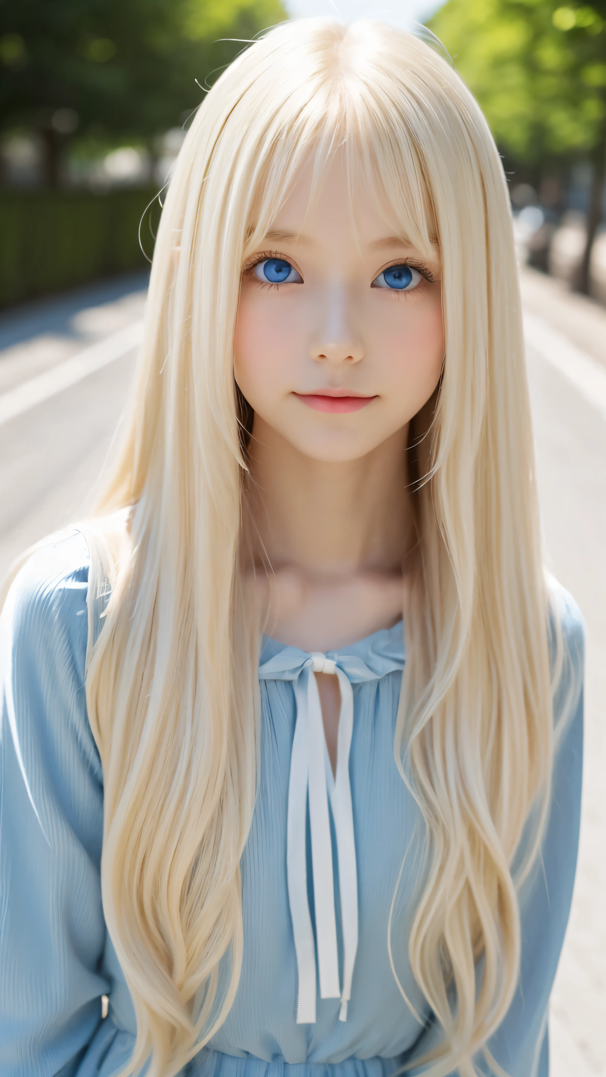 Shining, clear, white skin、Her windblown blonde hair hides her beautiful face、huge、28 years old cute sexy little beautiful face、Beautiful straight hair that stands out、growing up, Sparkling light blue eyes、long silky bangs that cover cute eyes, Sexy and cute young woman with super long hair hiding her sexy face、Super long, natural platinum blonde shiny hair