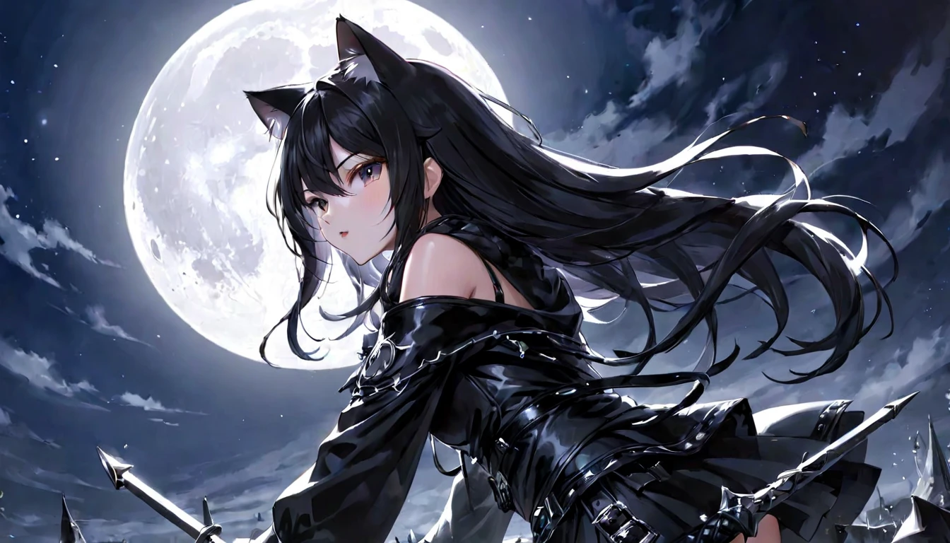 7. Metal: A metal musician headbanging fiercely under the full moon in the dark night BREAK
,cat ear,woman