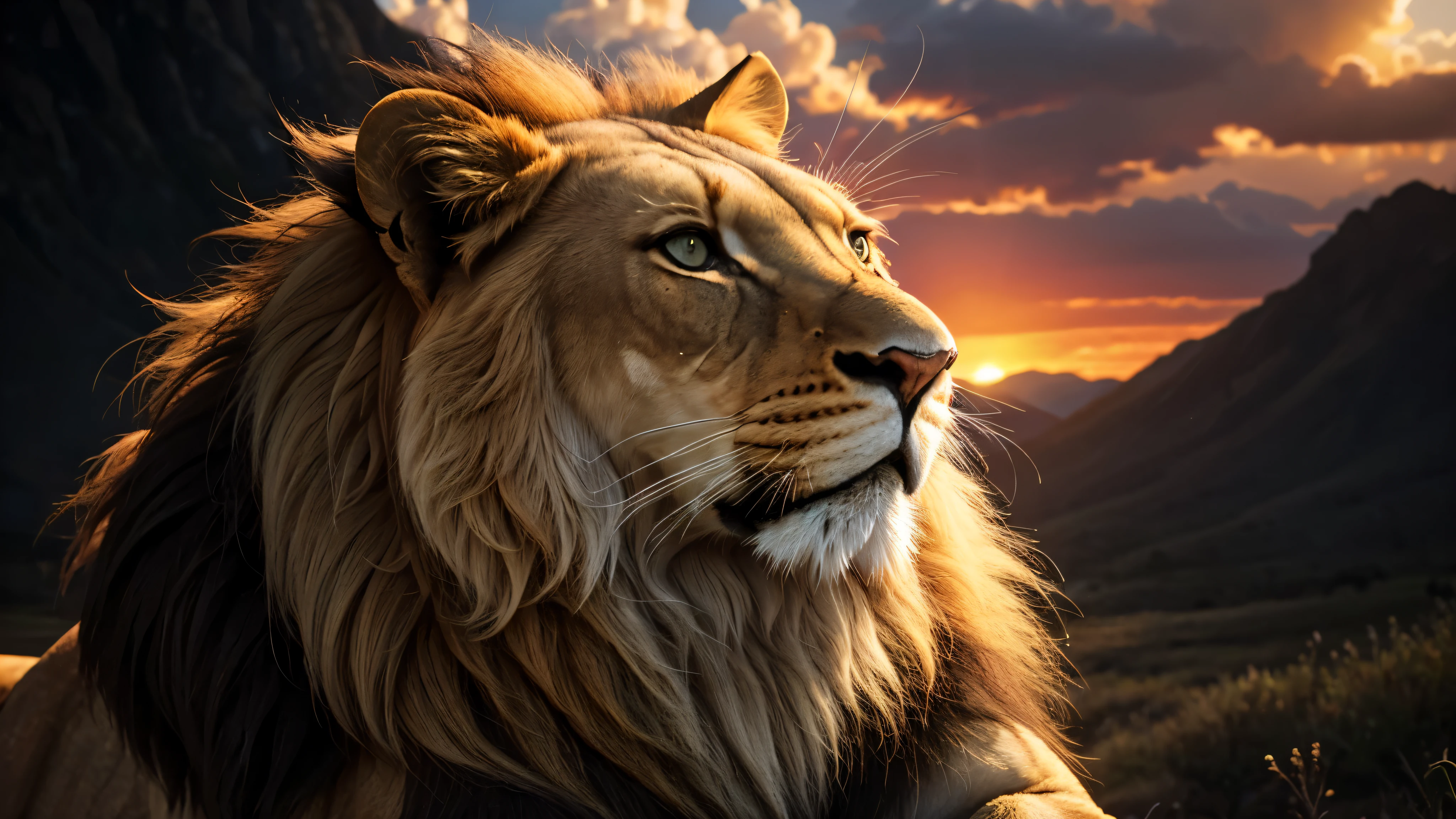 lion, Divine lion, naturais, Natureza, Natureza, Linda, Rendering, Fotorrealista, Ultra high definition, 4K, texturasdetalhadas, Thunder, sombras detalhadas, cores detalhadas, por do sol, sol se pondo, sunset, Natureza Linda, Grande Divino, por do sol, contraste detalhado, Contraste realista, high resolution, cores detalhadas, fogo, eletricidade, divina criatura, 8k, Realista detalhado, 16K, 8k, high definitiondepth of field, Bokeh, HORA DO DIA, cidade, lilac and green neon lights, Photographic style, 8k