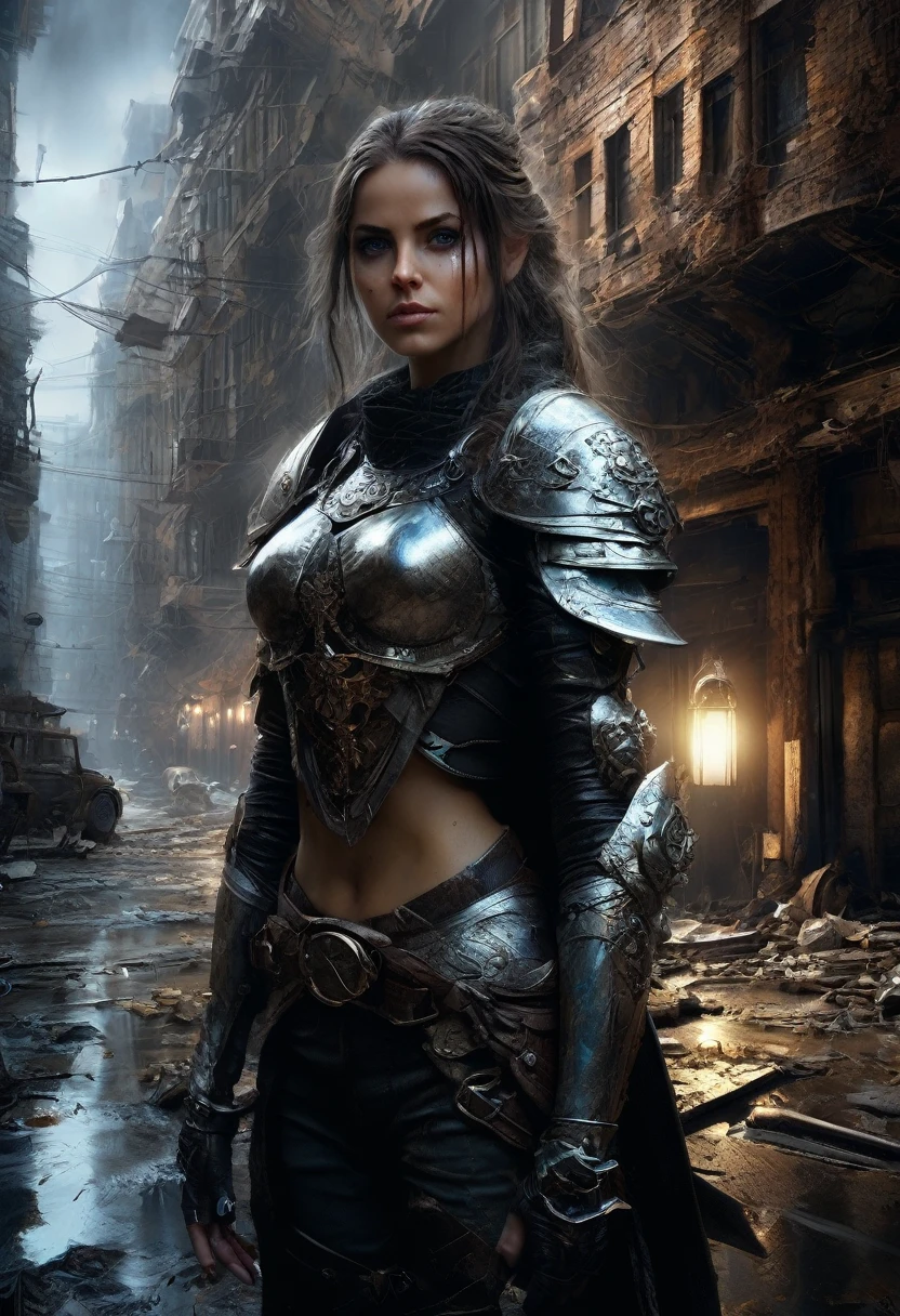 1girl, Post-Apocalyptic Wasteland, The Adventures Guild Magical, Intricate, puddles, Digital, Scenic, Hyperdetailed, meticulous, Luis Royo, Rutkowski, Greg Olsen, Bagshaw, Sandra Chevrier, Roberto Ferri, Michael Kaluta, Victor Adame Minguez, Ruan Jia, Cinematic, WLOP, JJ Abrams, HDR, Unity 3D, Corona Render, Smoothed Out