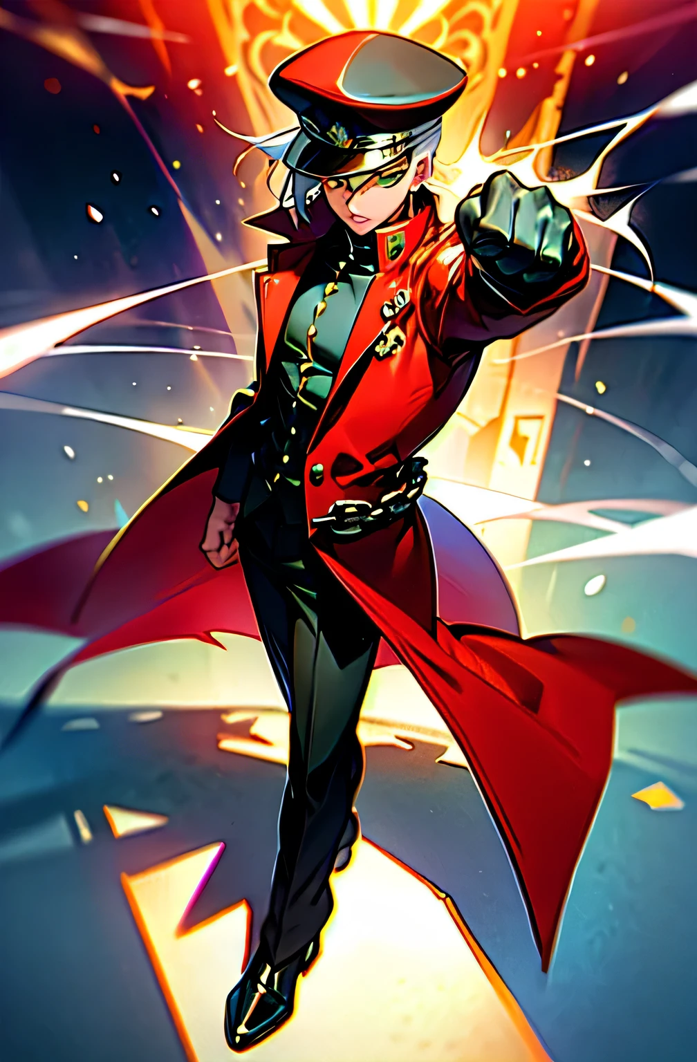 (masterpiece), best quality, 8k, perfect artwork, (lightning effect, time stop), Fantasy,RED red clothes,White hair. 1man, muscular man, HAT ,GREEN EYES, , GAKURAN, LONG COAT, JEWELRY, EARRINGS, CHAIN, Hash, stick out one's fist
hilltop monastery with panoramic views of the surrounding landscape of a city,detailed shadow, detailde lighting, professional lighting