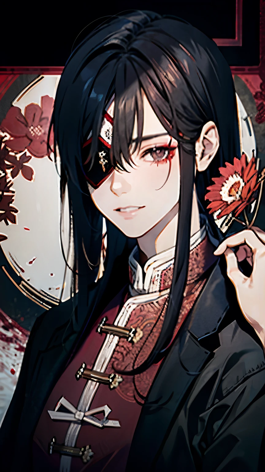 Blood Rain Flower Exploration,(Adult male:1.5),(Eye patch on right eye:1.35),Clothing like that of an ancient Chinese hermit