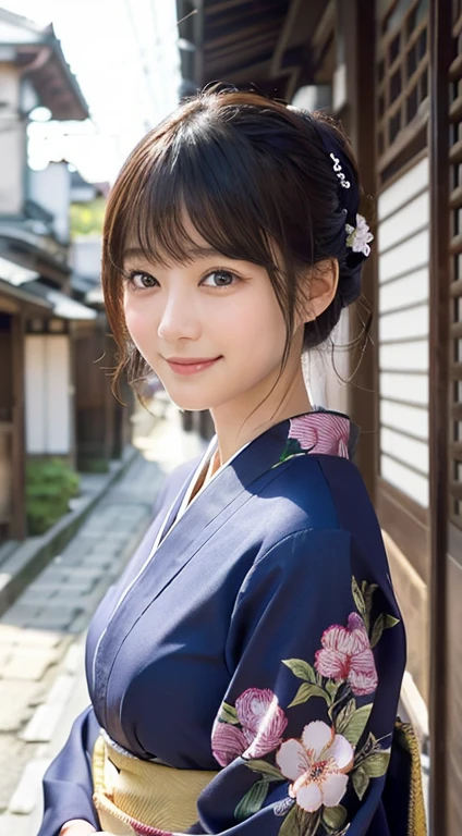 Professional Lighting,(Photorealistic:1.4), (Top image quality:1.0), (超A high resolution:1.0), 8k, Raw photography, (masterpiece:0.2), (Facing the children_v1:0.5)、(最高quality Detail:1.2)、Realistic、8K Ultra HD、High resolution、(1 girl:1.2)、超detailedな、High quality textures、複雑なdetailed、detailed、Very detailed CG、High quality shadows、detailed 美しく繊細な顔、Beautiful details and a delicate eye、(Symmetrical eyes:1.2),Written boundary depth、Ray Tracing,1 girl, Japanese Girls, (Natural smile:1.4),cute, thin, Portrait of a beautiful Japanese woman wearing a kimono, Standing elegantly on a street corner in Kyoto. Kimono with vibrant traditional patterns, Hair decorated with elegant and delicate hairpins, Gentle expression. (With the old streets of Kyoto in the background:1.4)、The soft light of a spring afternoon、Adding tranquility to the scene. Rendered in a Realistic style with great attention to detail, High resolutionの画像.Sky Porn, Magic Hour, (Realistic:1.3), finely, quality, (Tabletop:1.2), (Realistic:1.2), (最高quality), (複雑なdetailed), dramatic, Ray Tracing, photograph, +roller