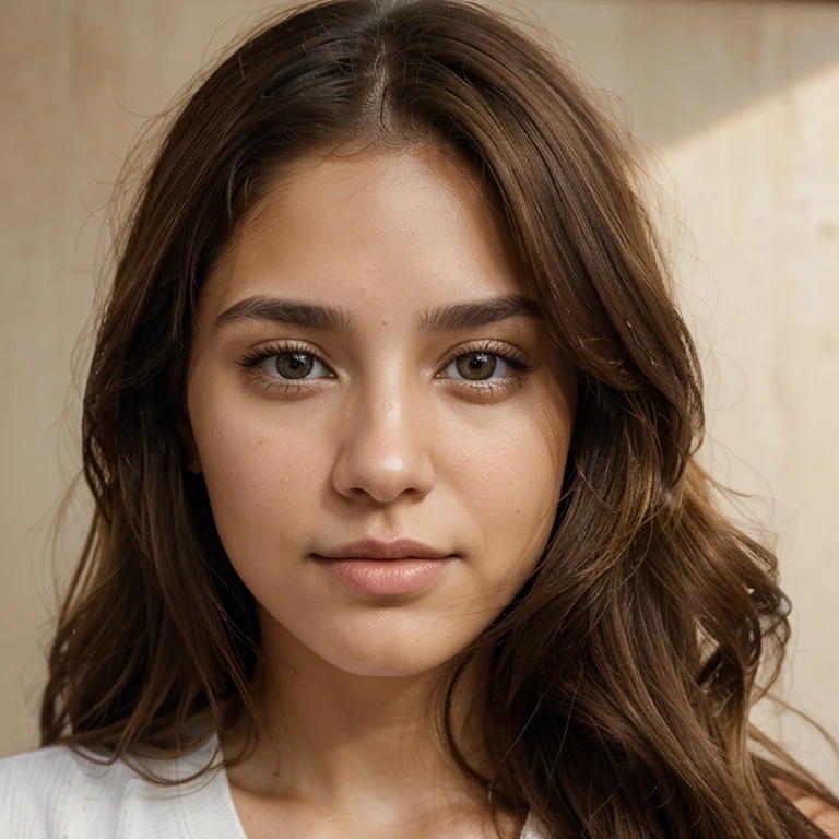 woman, 25 years old, latina, brown hair with blonde highlights, hazel eyes, natural face, full face, third quarter portrait, iphone 15 pro max
