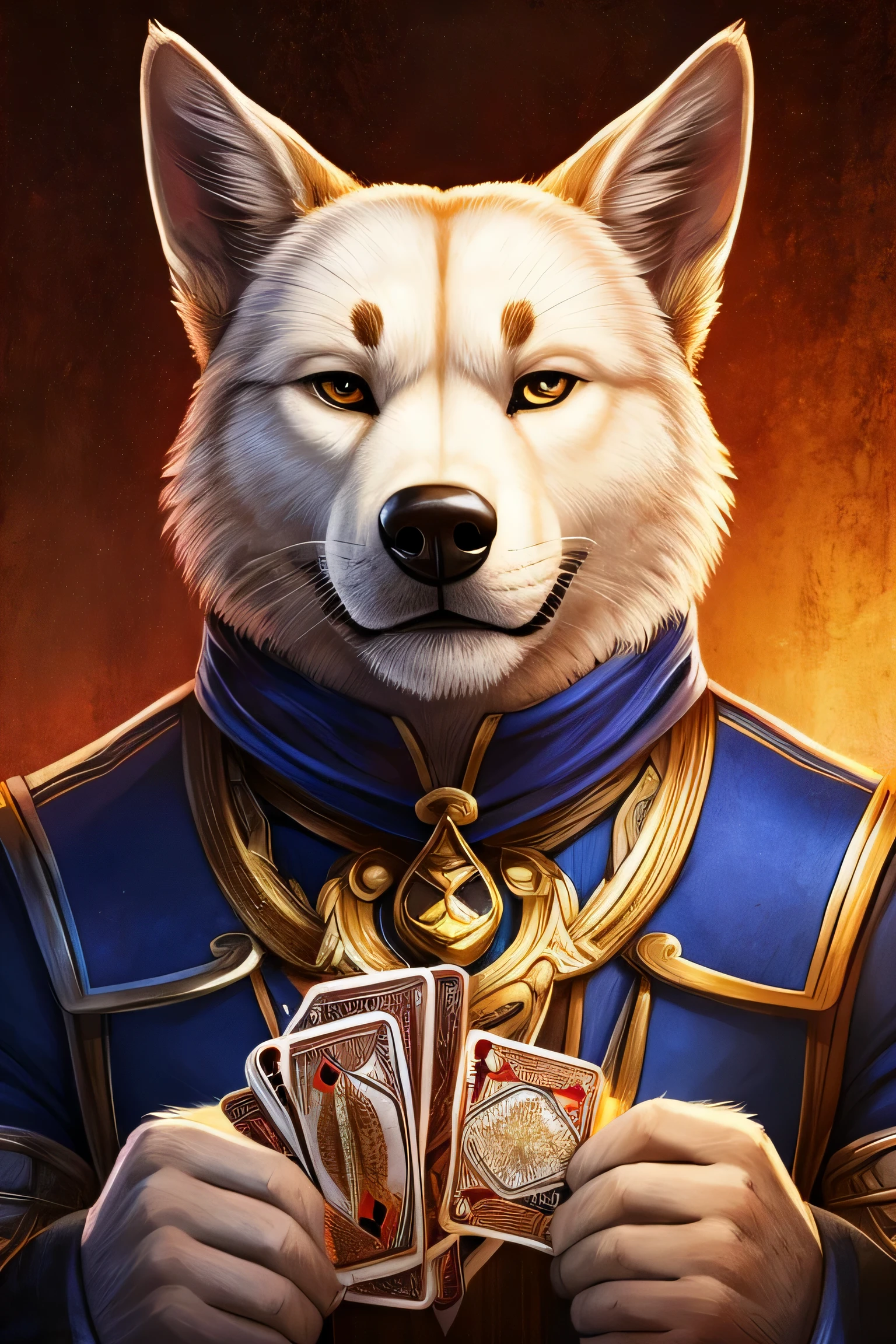 ( high quality , Ultra Detailed,  )Icon of a dog holding playing cards