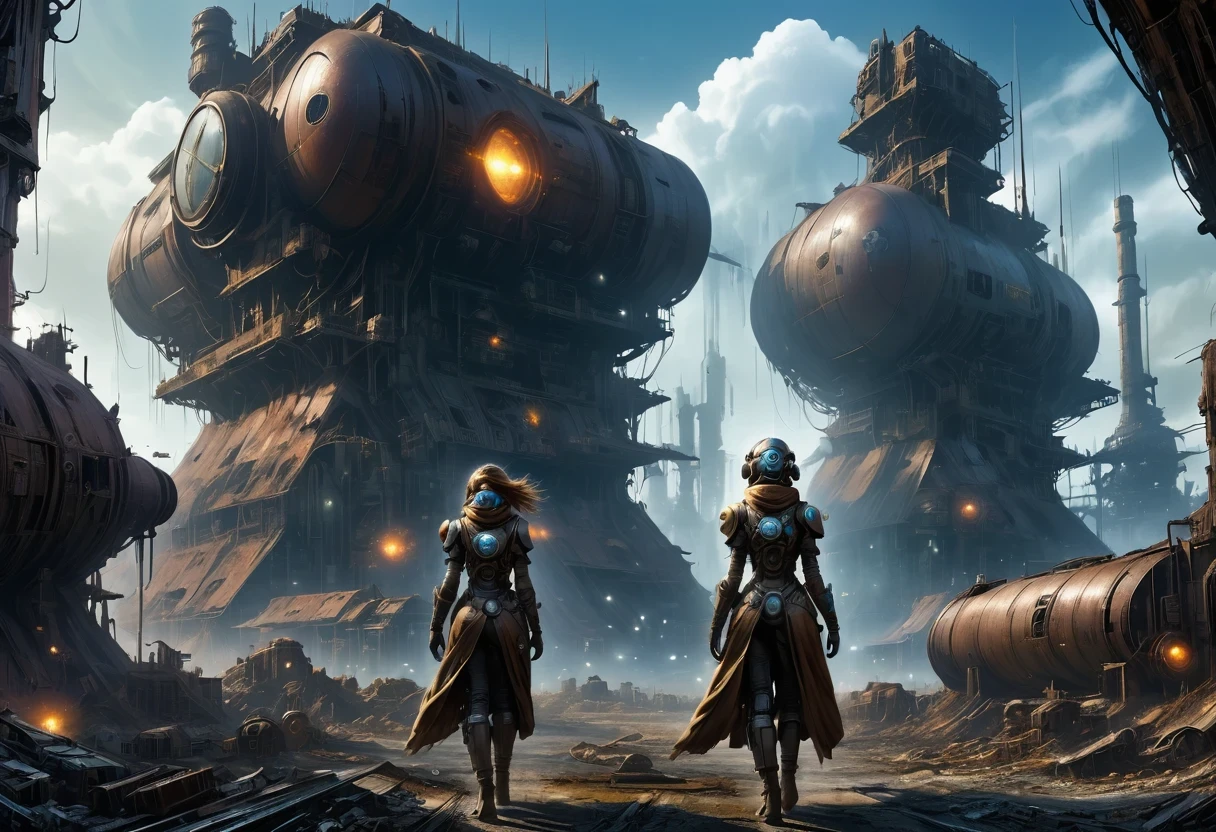 Future cyberpunk mechanical girl wearing a future gas mask walking through the destroyed future city,Silver Mechanical Girl,Mechanical joints,There are many rusty structures in the air,Destroyed large radar,Abandoned space station base, scenic Dystopian environment, Dystopian environment, Industrial science fiction, Industrial science fiction, Industrial science fiction, Steampunk space station base background, Dystopian digital concept art, Steampunk city, post-apocalyptic factory, Steampunk ruins of the future, Industrial science fiction, Steampunk concept art, Dystopian alien landscape, In a steampunk cityscape, Dystopian Landscape
