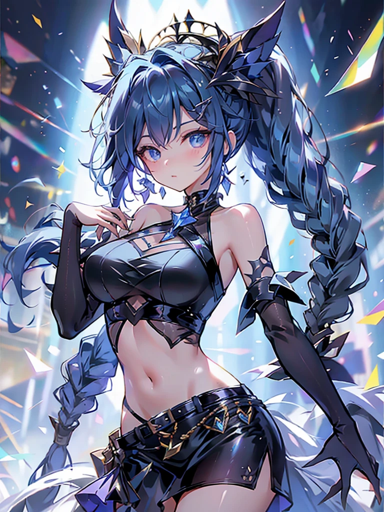 20-year-old girl、wearing a black elegant hat、Rune background、black magician、Wearing a black robe、mesmerize、cute woman、Elegant hairstyle、indigo hair color、Slightly shorter hair、blue eyes、look at the viewer、masterpiece、Best image、