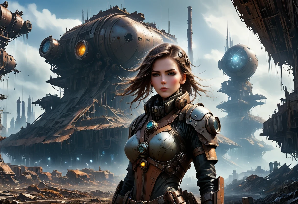 there is a woman standing in front of a spaceship with a lot of people, film key art, mars attacks, pablo dominguez, megara, by Christopher Moeller, aesthetic / a riot in mars, 60s, charli bowater and artgeem, cosmic girl, by Wojciech Siudmak, barbarella