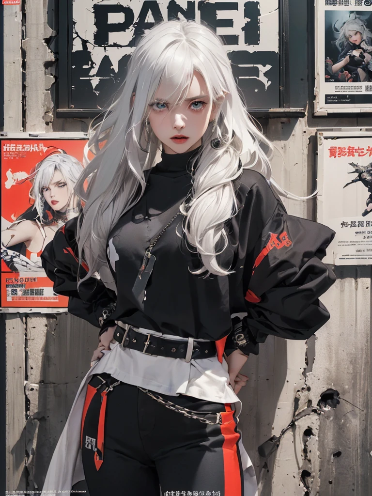 ((((dramatic))), (((gritty))), (((intense))) film poster featuring a young platinum white hair woman as the central character. She stands confidently in the center of the poster, wearing a stylish and edgy Harajuku-inspired hip hop outfit, with a determined expression on her face. The background is aesthetic atmospheric dark and gritty, with a sense of danger and intensity. The text is bold and attention-grabbing, with a catchy tagline that adds to the overall feeling of drama and excitement. The color palette is mainly dark with splashes of vibrant neon colors, giving the poster a dynamic and visually striking appearance,tachi-e
(magazine:1.3), (cover-style:1.3), fashionable, woman, vibrant, outfit, sexy seductive posing, front, colorful, dynamic, background, elements, confident, expression, holding, statement, accessory, majestic, coiled, around, touch, scene, text, cover, bold, attention-grabbing, title, stylish, font, catchy, headline, larger, striking, modern, trendy, focus, fashion,