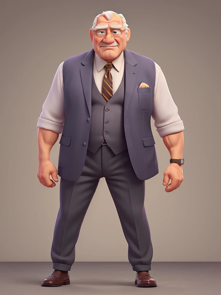 masterpiece, best quality, ultra-detailed, muscular old man, 1boy, solo, wearing suits, Full body, detailed face, day, full body, male focus, perfect hands, chibi style, figure, action figure