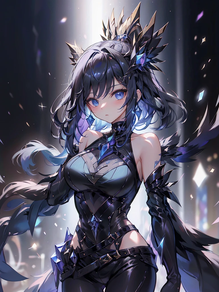 20-year-old girl、wearing a black elegant hat、Rune background、black magician、Wearing a black robe、mesmerize、cute woman、Elegant hairstyle、indigo hair color、Slightly shorter hair、blue eyes、look at the viewer、masterpiece、Best image、