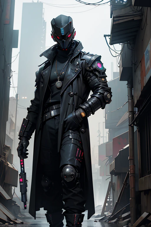 best quality, centerpiece, ultra haute résolution, (Realistic photography:1.4), surrealism, Gros plan d’un homme portant un chapeau ???? et un trench-coat, fashionable cyberpunk mechanoid, intrincada armure cyberpunk, personnage de surface dure pinterest, Terno Cyberpunk, Tous les vêtements cyberpunk noirs, technological clothings!! complexe, armure cyberpunk ornamentada, personnage de science-fiction dystopique, armure cyberpunk, Conception de personnages cyberpunk, Ornate cyberpunk dresses, Équipement de science-fiction dystopique, tenue de science-fiction dystopique, vêtements de mode cyberpunk, masque cyberpunk