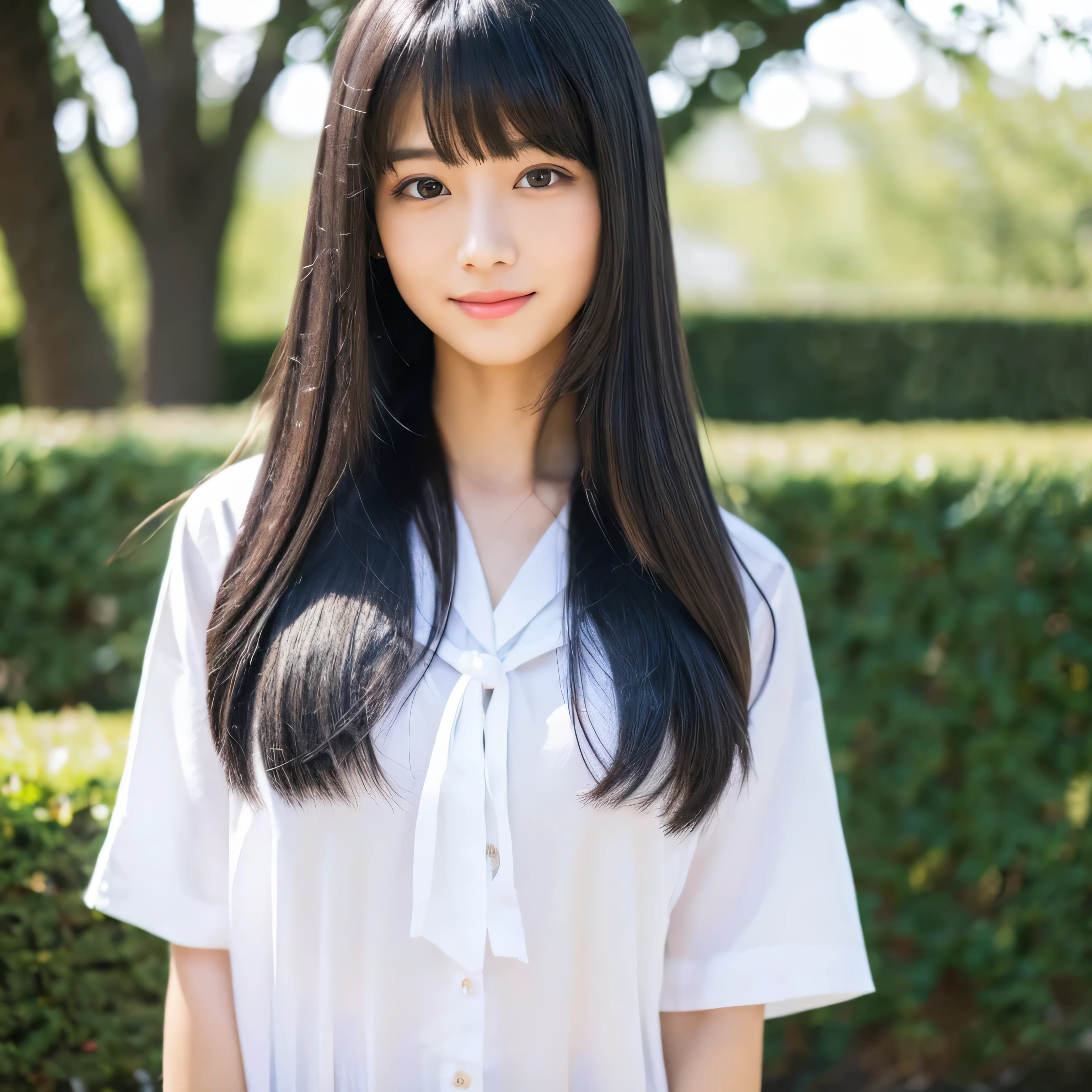 ((highest quality)), ((Masterpiece 1.3)), (Familiar),((whole body)),  One Woman　From behind　(whole body)　Beautifully detailed face　8k, ,(Actual, Vibrant:1.4), 8k, Photorealistic, RAW Photos, Best image quality: 1.4), clear, Idol Style、、Pay attention to the details、double eyelid、Chest to Chest、Sharp focus:1.2、Beautiful woman:1.4　She has innocent joy .１２Middle school students　Japanese Sailor Suit　(sneakers)　Correct Five Fingers in Human Anatomy　neat bangs　Trimmed Princess Cut
(Ridiculously long hair)long black shiny hair, very Long black hair, shiny long hair, thick, Shiny black hair, The woman has Long black hair, black silky hair, Long black hair, Long black hair, Long black hair, Her hair is long and straight, long and thin black hair, detailed Long black hair　Long black hair, Long black hair, Long black hair
