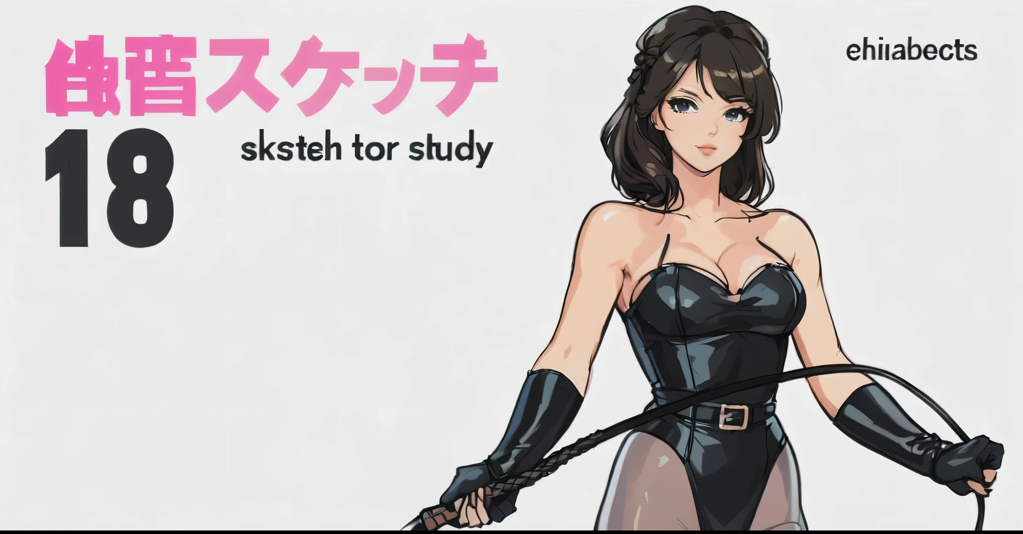 Close-up of a person in tights holding a whip, drawing Learn, beast, study, natural Learn, Learn, Cartoon shading animation, ecchi anime style, master Learn, 80s anime art style, fashion Learn, pose Learn, Black Sketch, Edge Style, Anime Sketch, Attractive anime girl