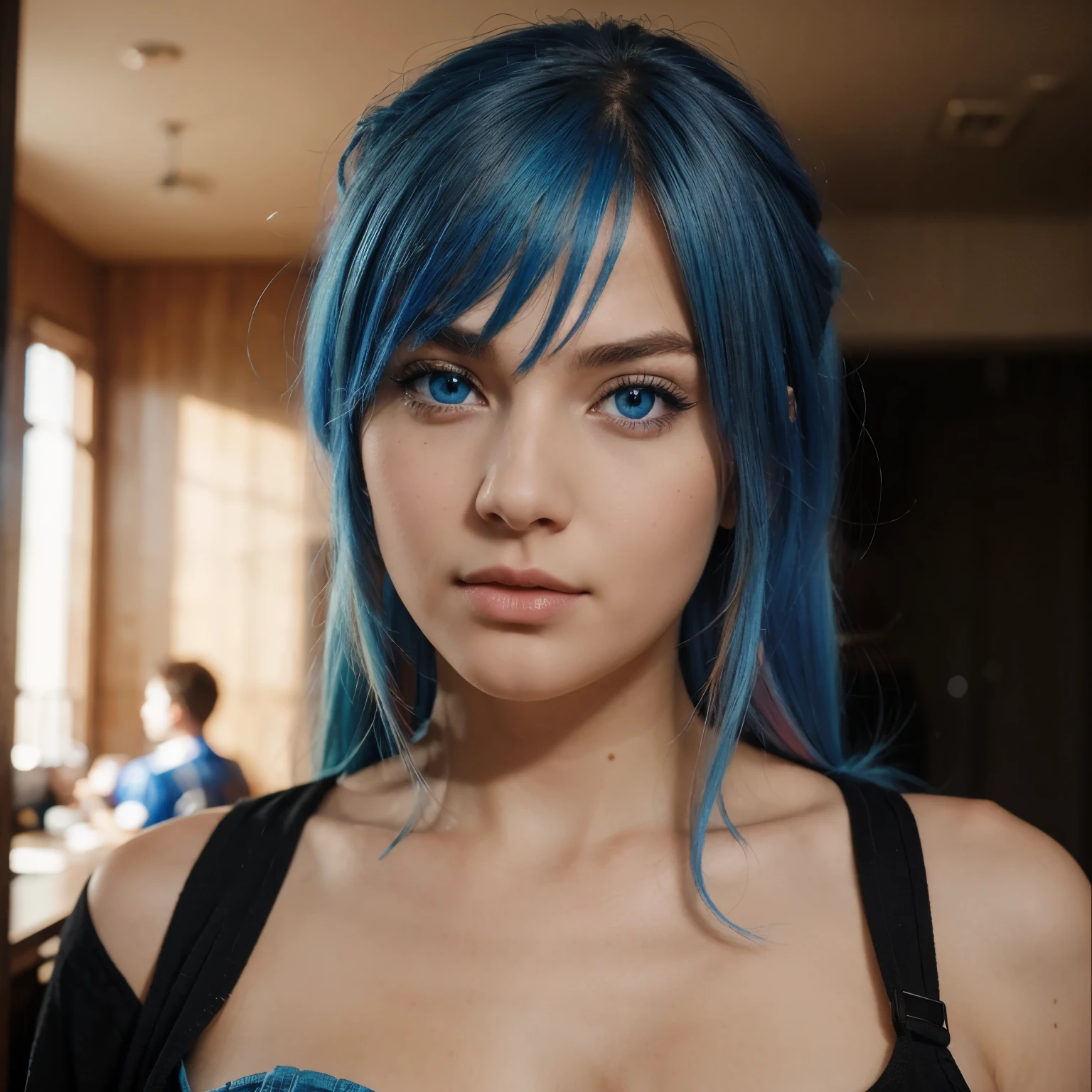 Beautiful girl with blue eyes and multi-colored hair ,super realistic high resolution image