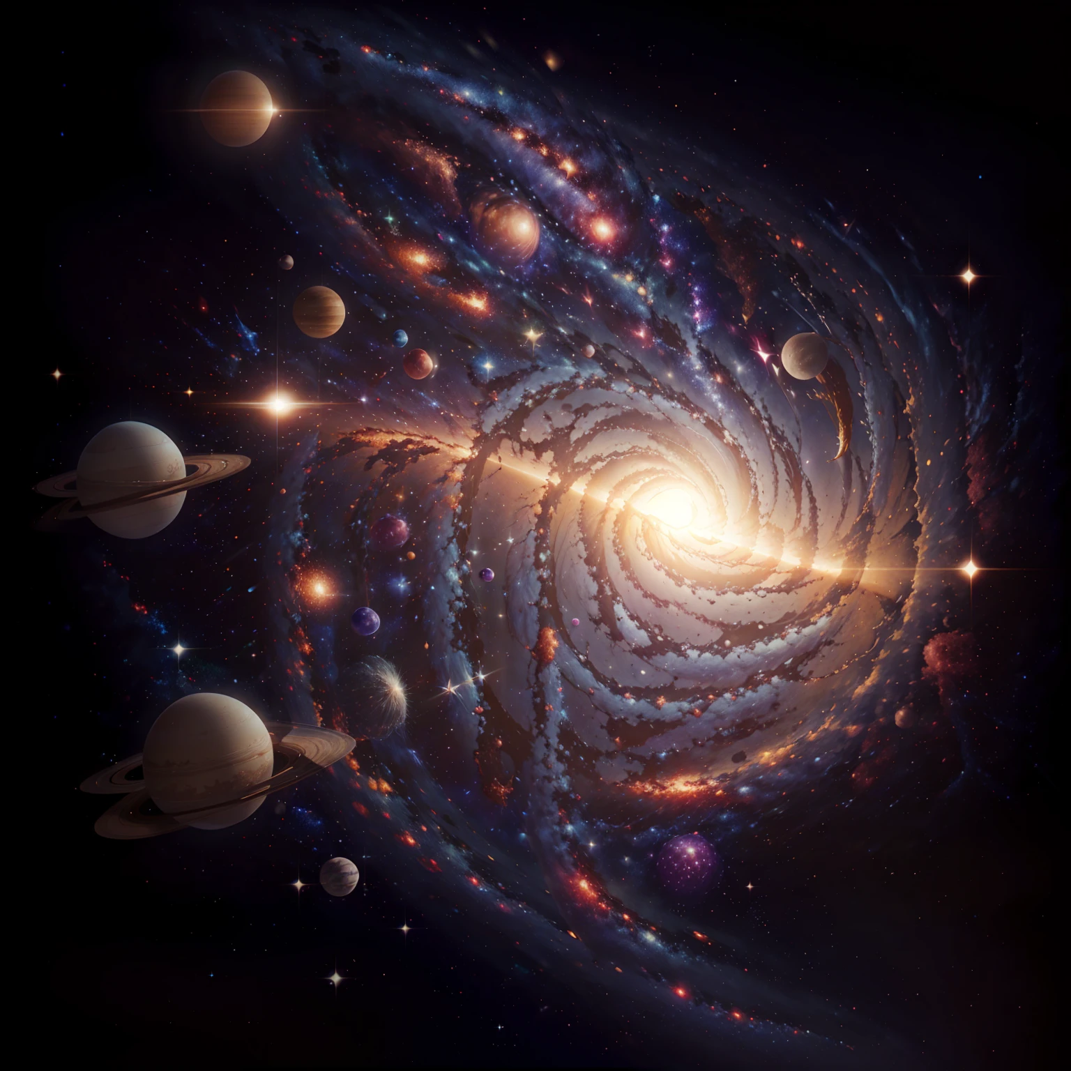 A galaxy in far space with a large system where we have 24 planets surrounding a large white sun.