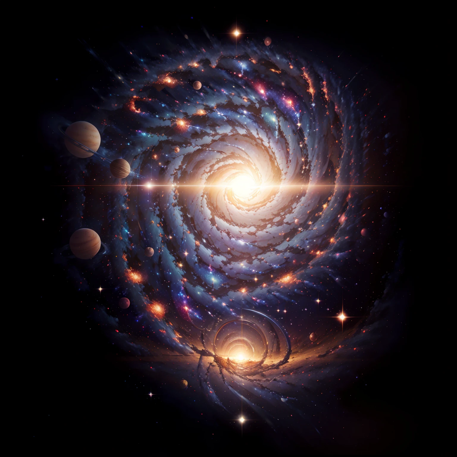 A galaxy in far space with a large system where we have 24 planets surrounding a large white sun.