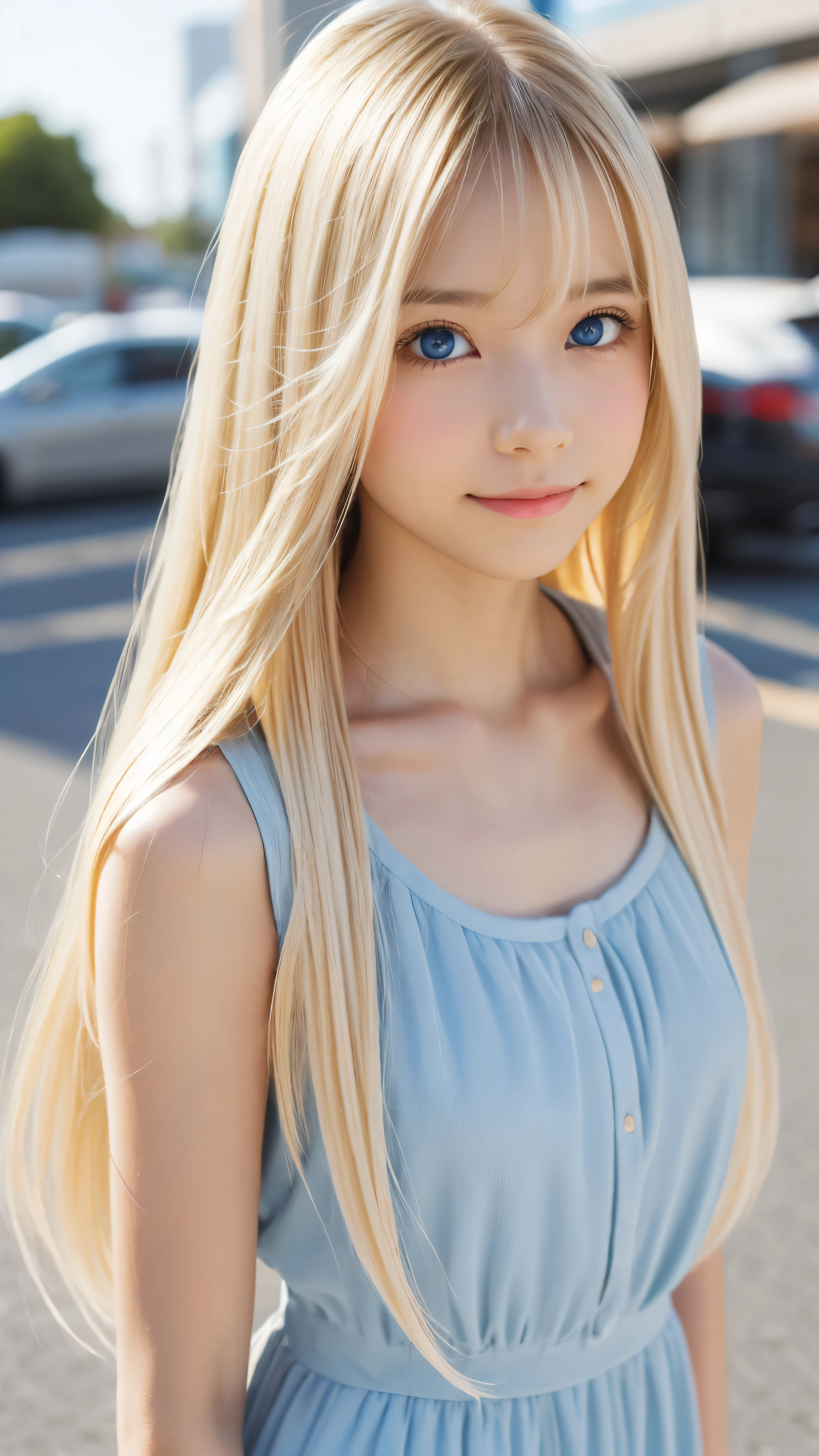 Shining, clear, white skin、Her windblown blonde hair hides her beautiful face、huge、28 years old cute sexy little beautiful face、Beautiful straight hair that stands out、growing up, Sparkling light blue eyes、long silky bangs that cover cute eyes, Sexy and cute young woman with super long hair hiding her sexy face、Super long, natural platinum blonde shiny hair